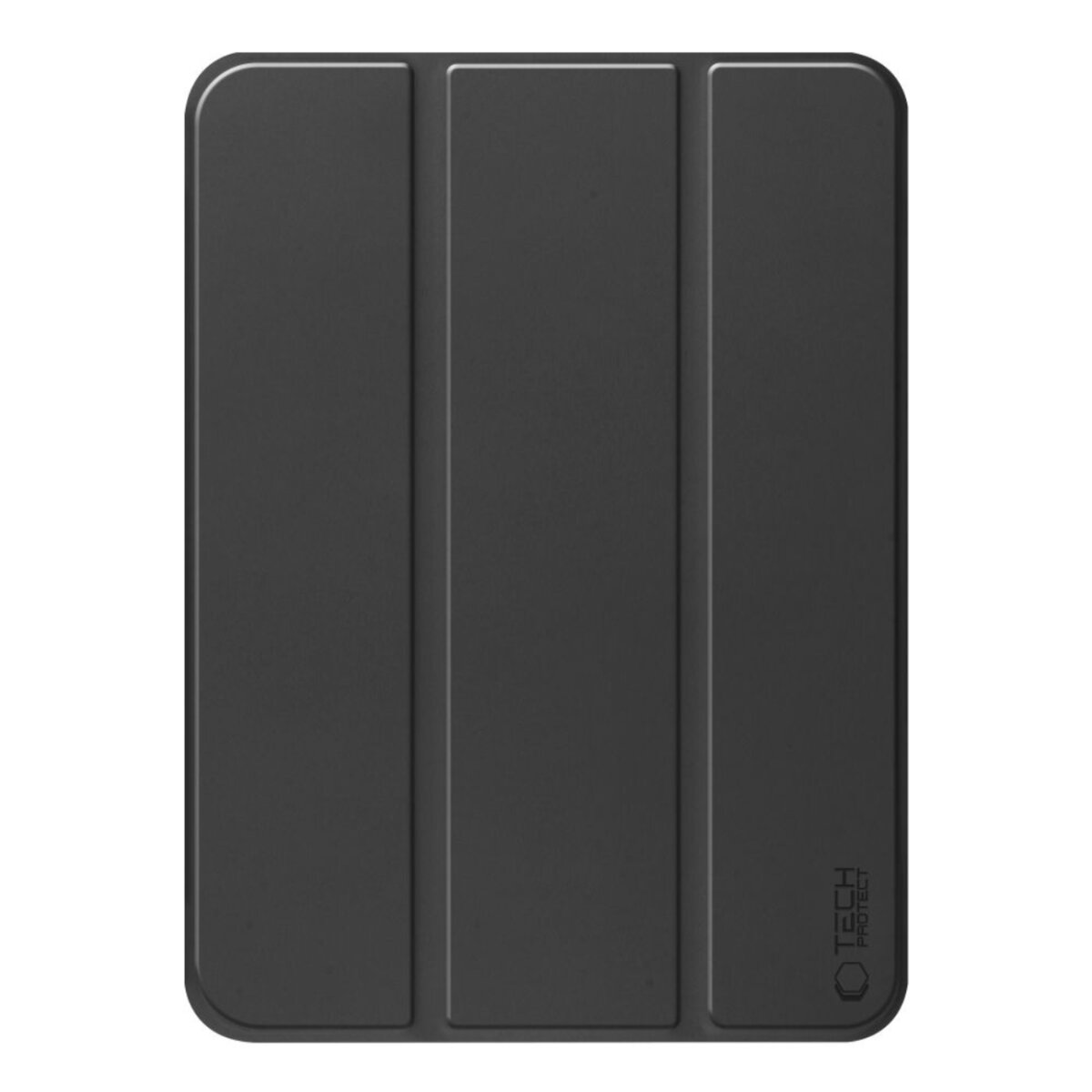 Una custodia nera rettangolare chiusa per tablet con tre pannelli. Il logo Tech Protect è visibile in basso a destra.