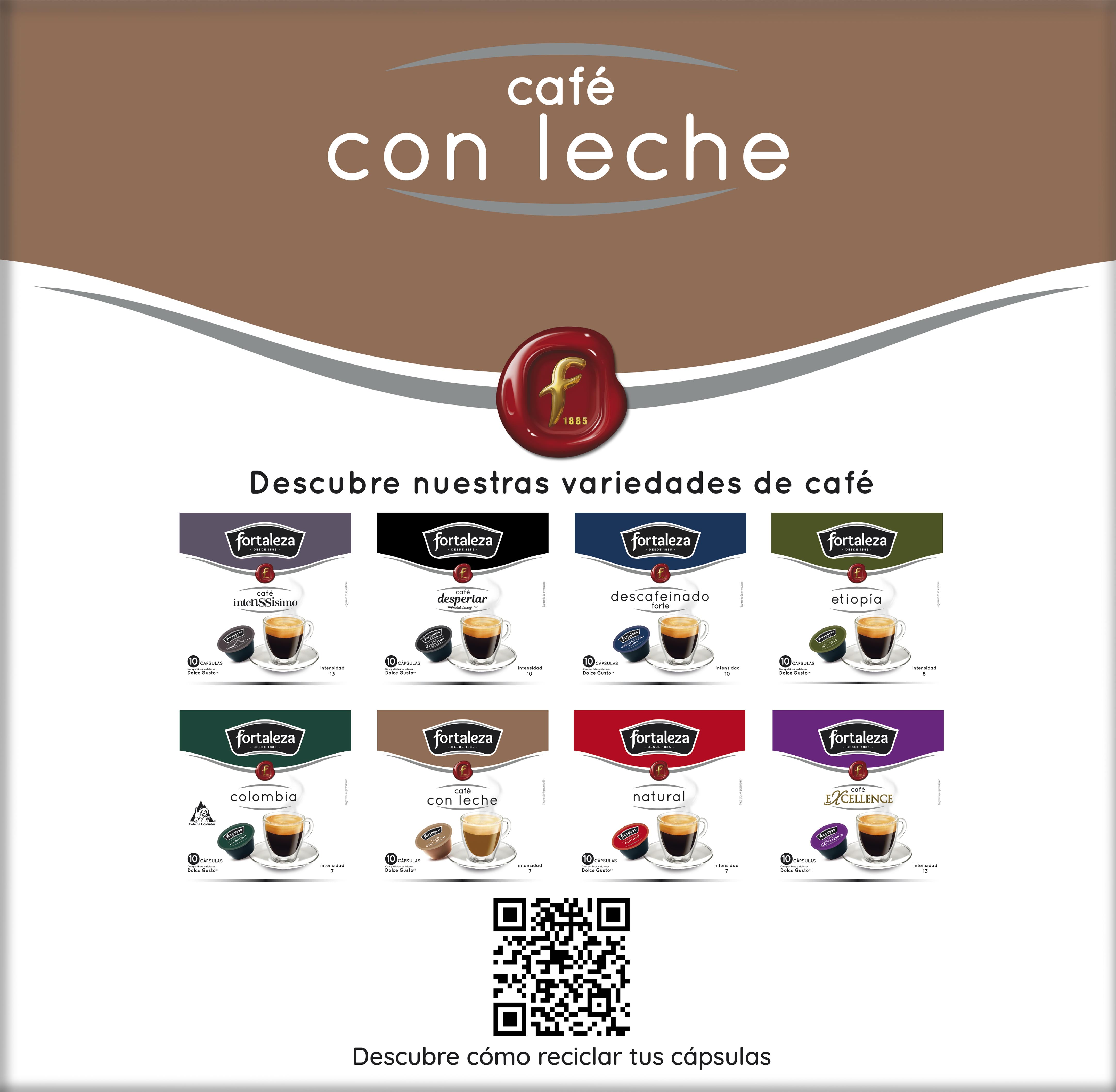 La imagen muestra cápsulas de café con varios sabores, tazas de café y texto en español.