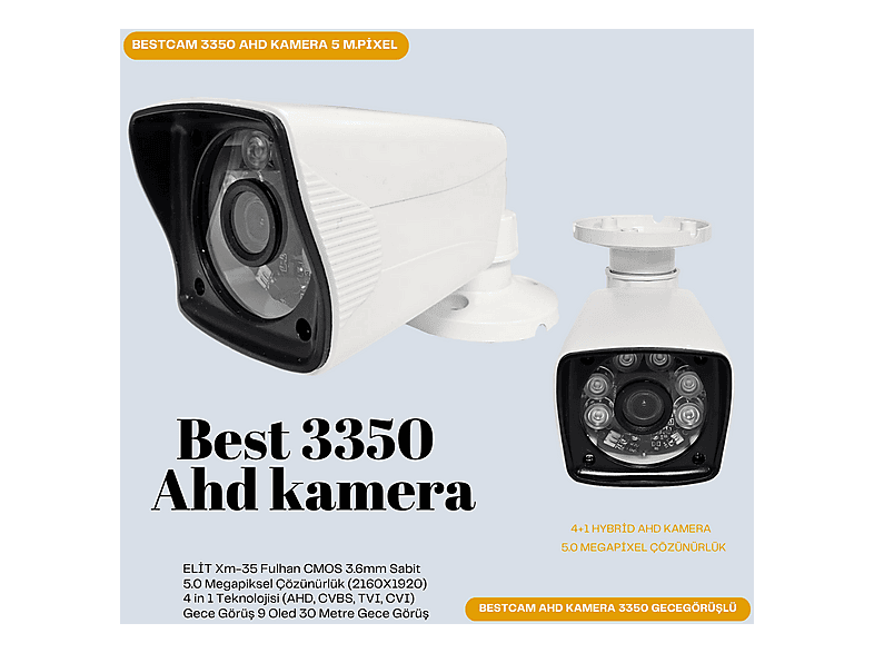 BESTCAM 3350 AHD 5.0 Mega Piksel Sony Lens 1080p FHD Gece Görüşlü Güvenlik Kamerası Beyaz
