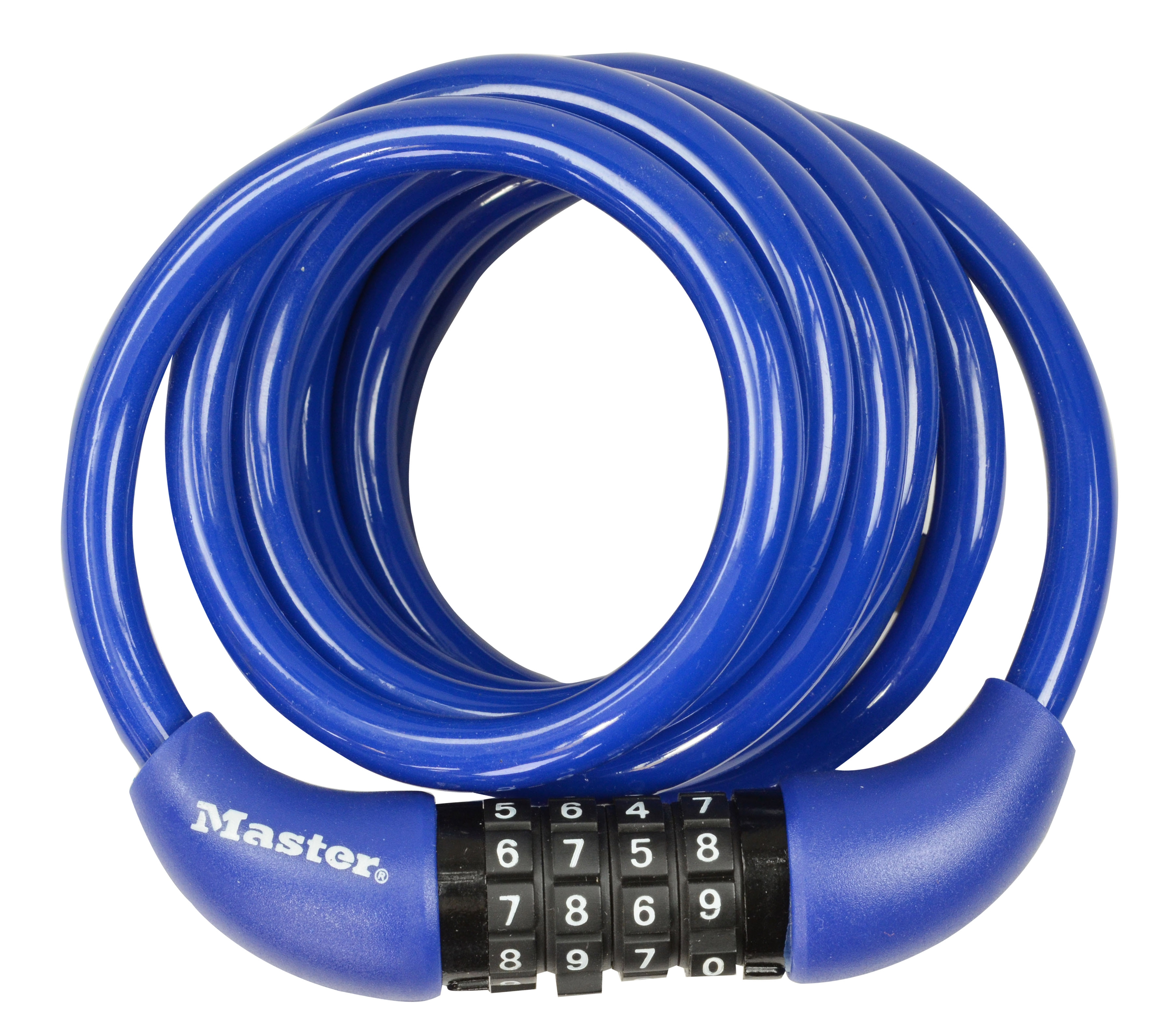 Lucchetto per bici Master blu a combinazione. Cavo a spirale e quadrante.