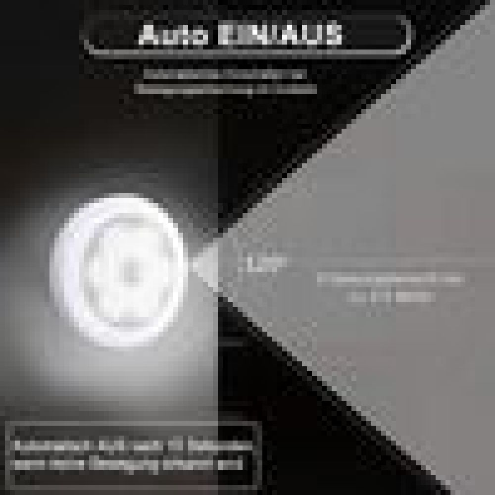 Grafik mit Text und kreisförmiger Lichtquelle. Der Text lautet 'Auto EIN/AUS'. Ein Lichtkegel erstreckt sich von der Lichtquelle.