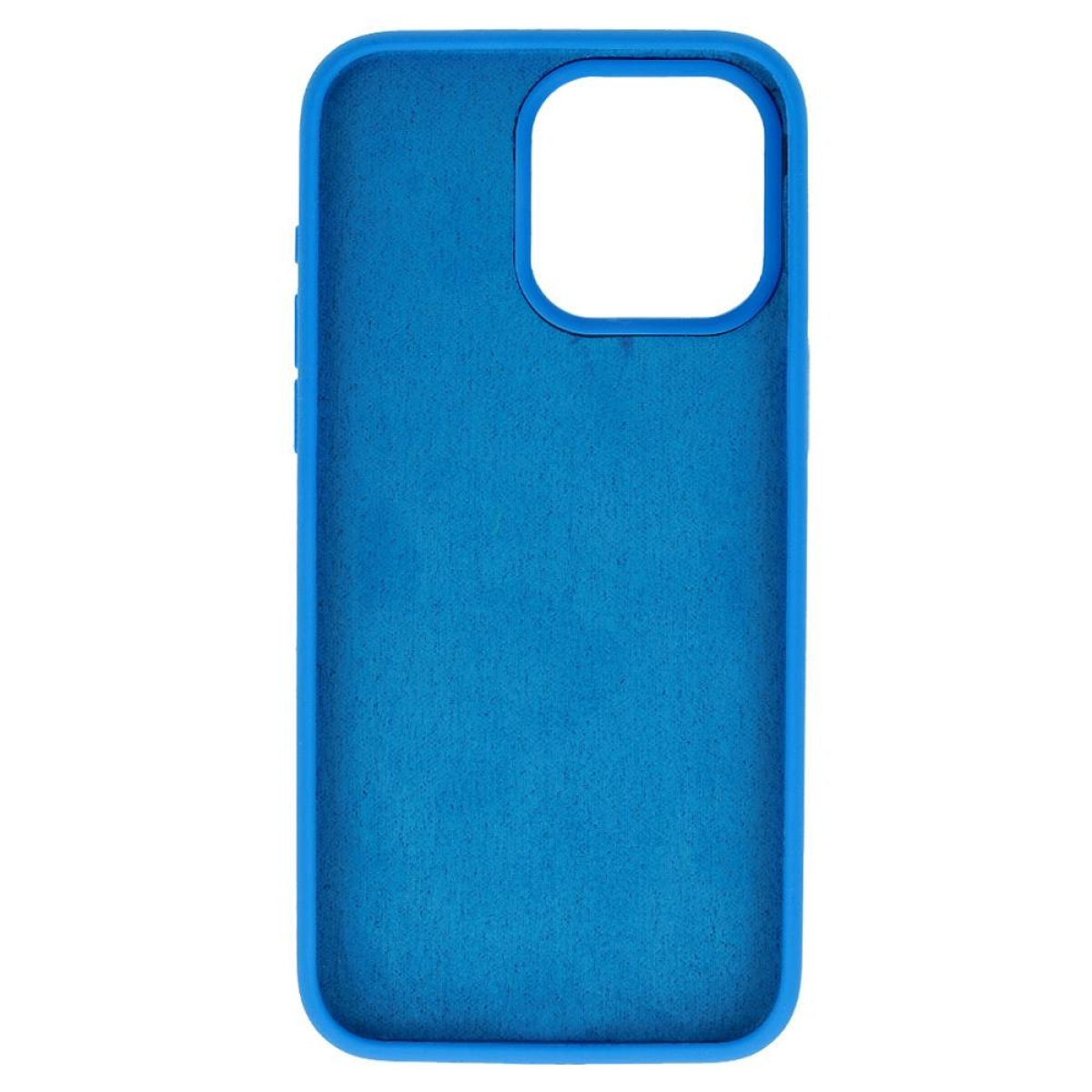 Eine blaue Handyhülle mit Kameraausschnitt. Die Hülle hat eine einfarbige blaue Farbe, eine strukturierte Oberfläche und abgerundete Kanten.