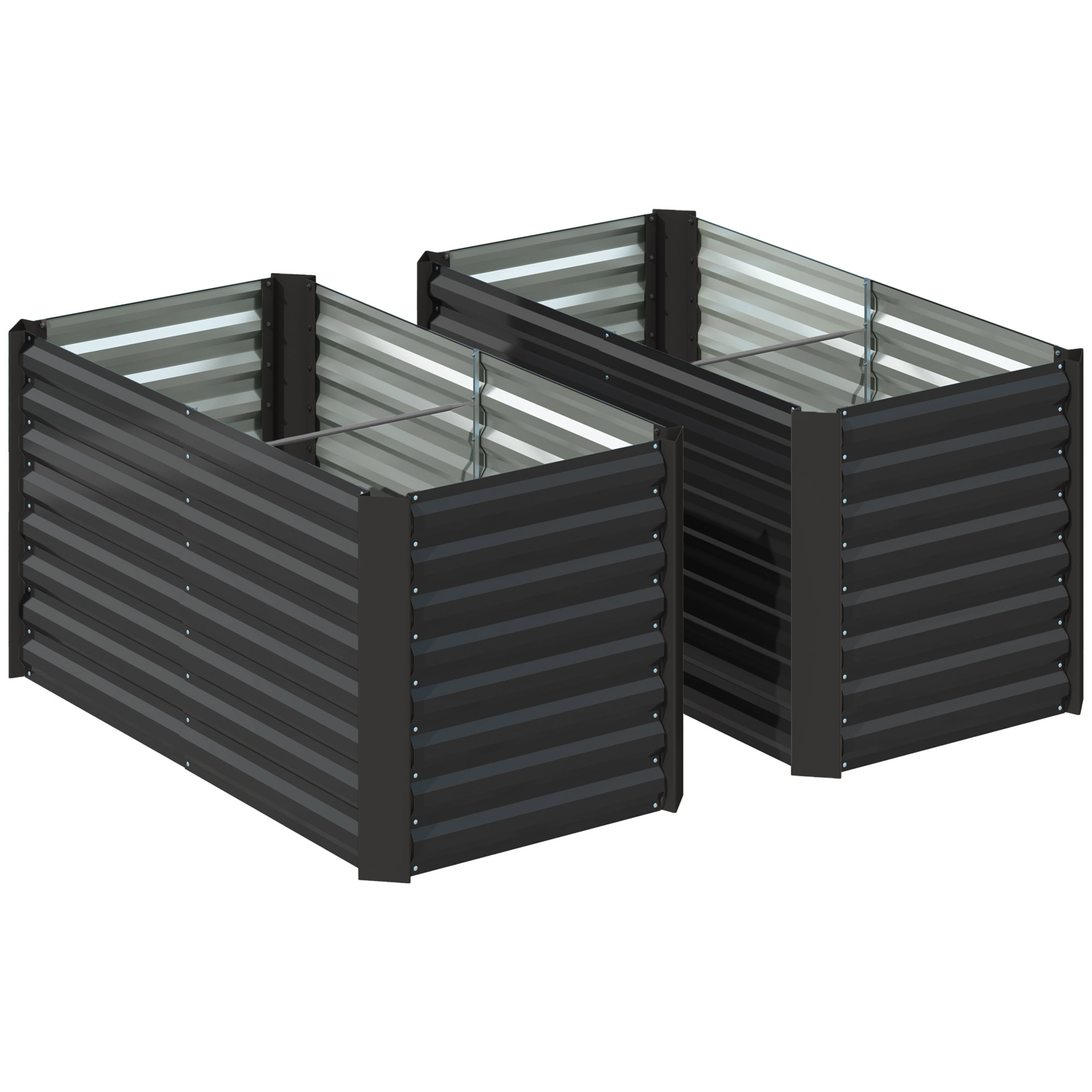 Due aiuole rialzate in metallo nero ondulato su sfondo bianco. Hanno una forma rettangolare.
