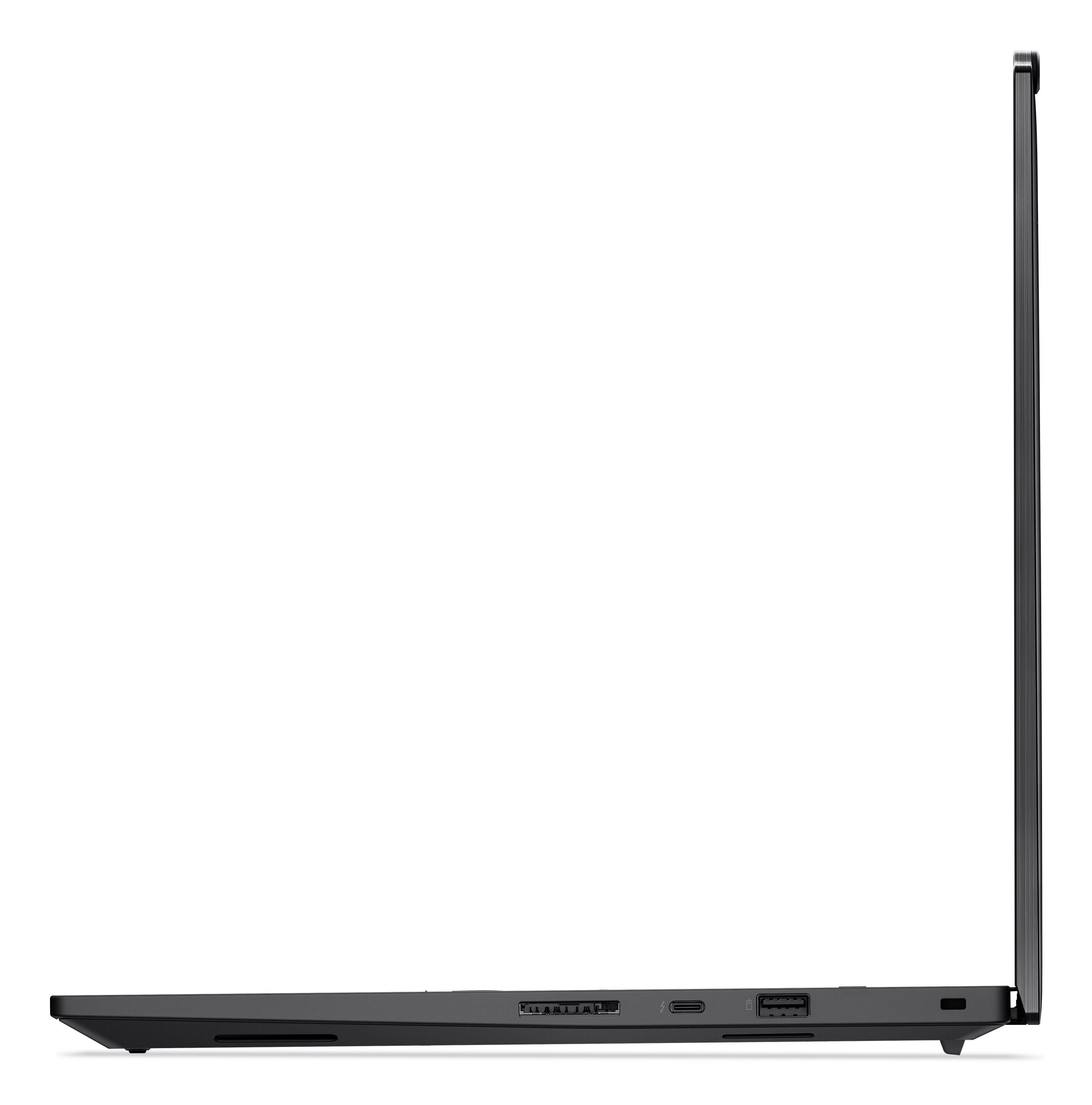 Vista laterale di un laptop nero. Lo schermo è chiuso. Le porte sono visibili sul lato.