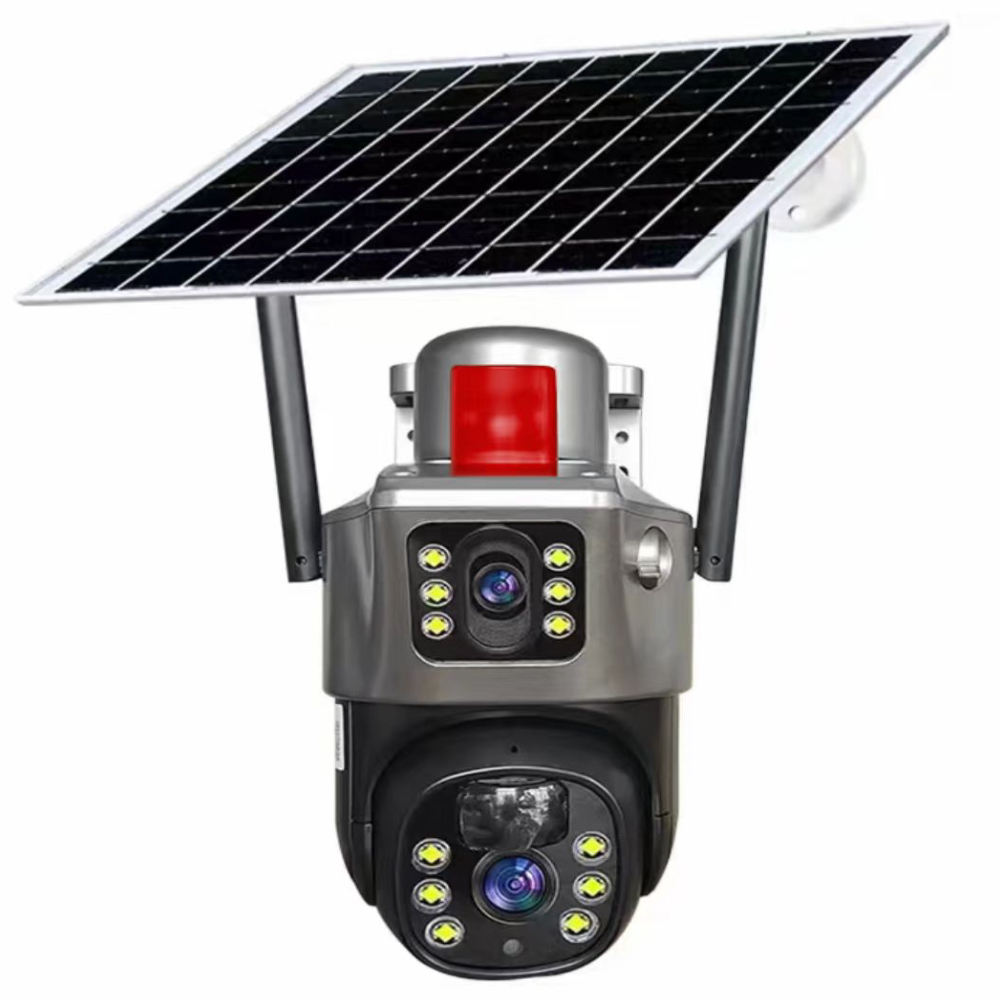 BESTCAM Model-Q7 2 Kameralı Sim Kartlı Solar Panel Sesli Gece Renkli 360 Derece Güvenlik Kamerası Gri
