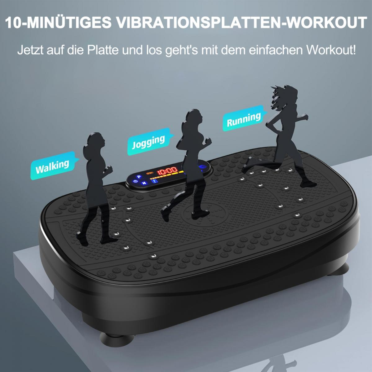 Eine Fitnessmaschine mit drei Silhouetten, die Gehen, Joggen und Laufen demonstrieren. Ein Digitaldisplay zeigt 10:00 an.