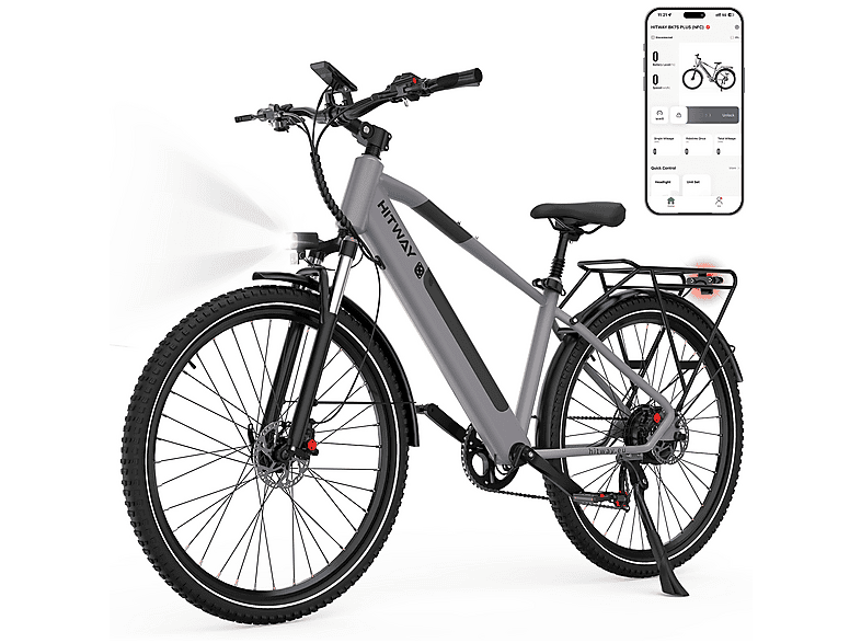 HITWAY BK7S PLUS Citybike (Laufradgröße: 29 Zoll, Unisex-Rad, 460,8Wh, Grau)