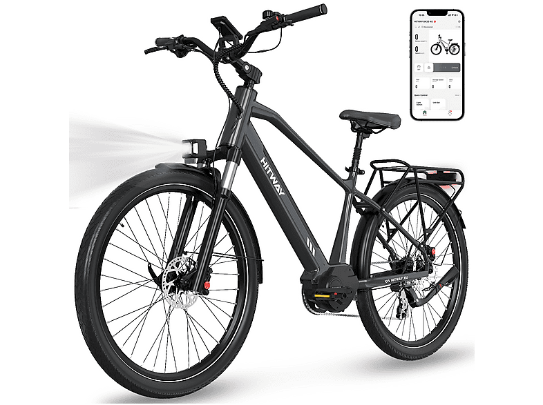 HITWAY BK33 Citybike (Laufradgröße: 26 Zoll, Unisex-Rad, 374,4Wh, Grau)
