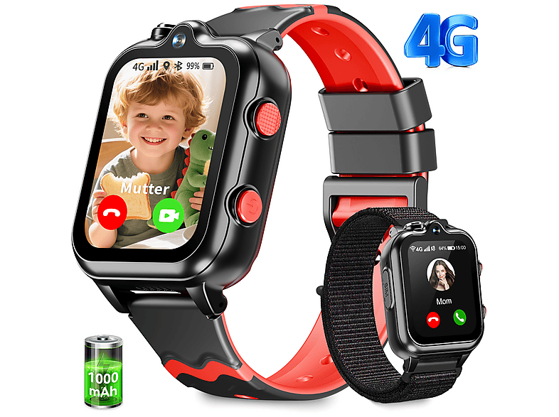 RALIO D35 Kinder Smartwatch ABS Silikon, 200 mm, Rosa/Schwarz/Blau