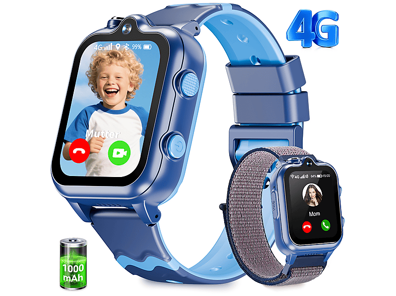 RALIO D35 Kinder Smartwatch ABS Silikon, 200 mm, Rosa/Schwarz/Blau