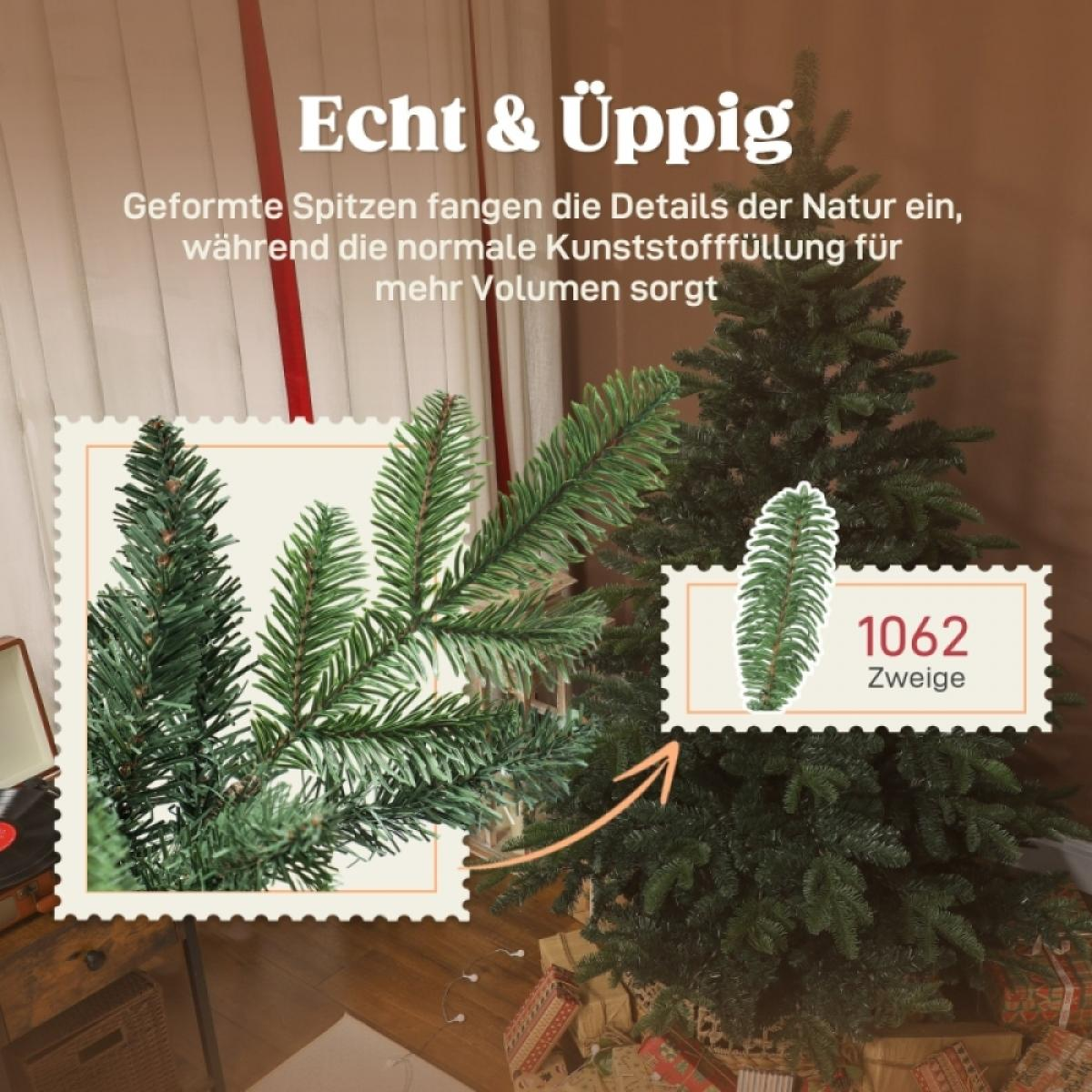 Das Bild zeigt einen Weihnachtsbaum mit deutschem Text. Der Baum hat detaillierte Spitzen. Eine Briefmarke zeigt einen Ast und die Nummer 1062.
