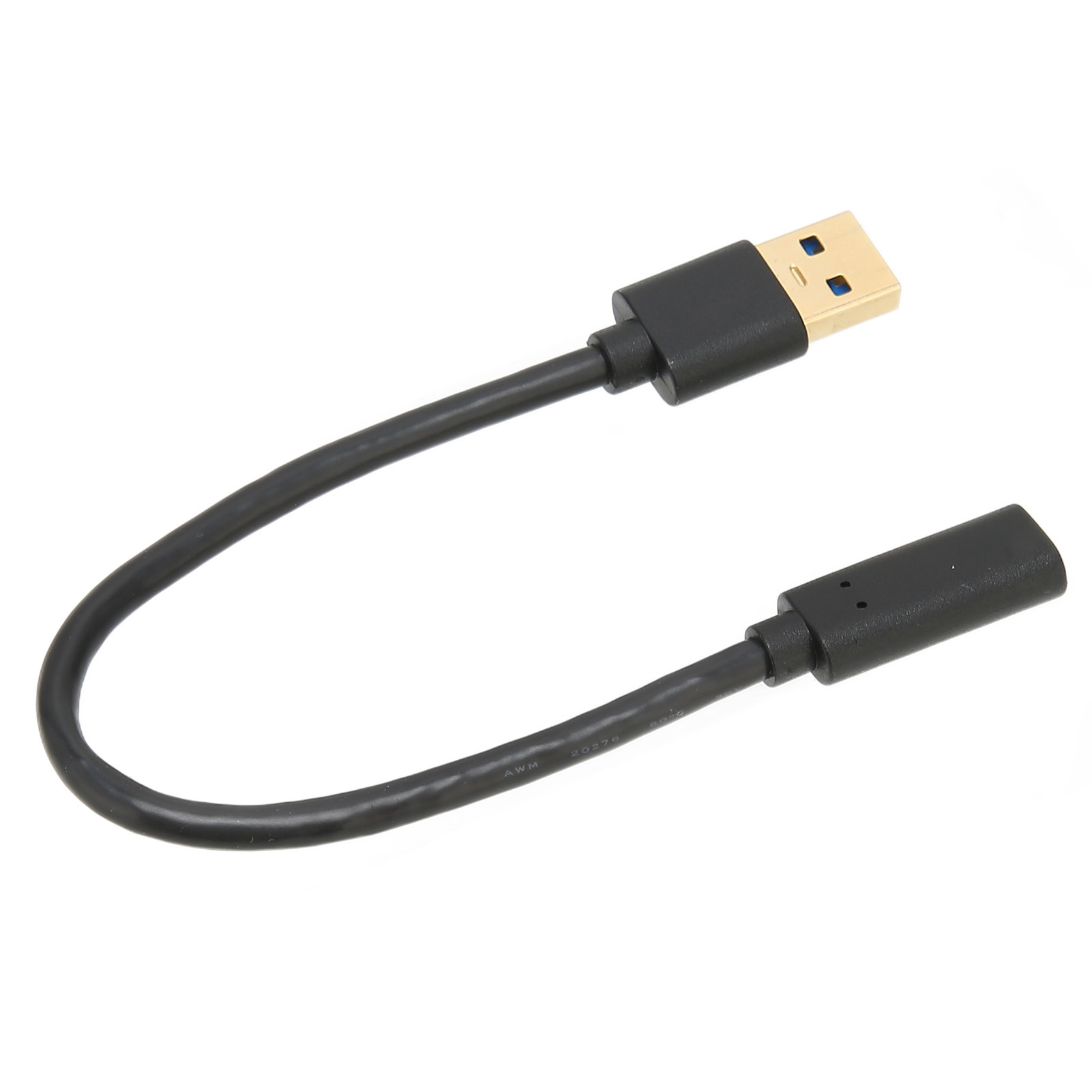 Ein schwarzes USB-Verlängerungskabel auf weißem Hintergrund. Ein Ende ist USB-A, das andere ist eine Buchse.