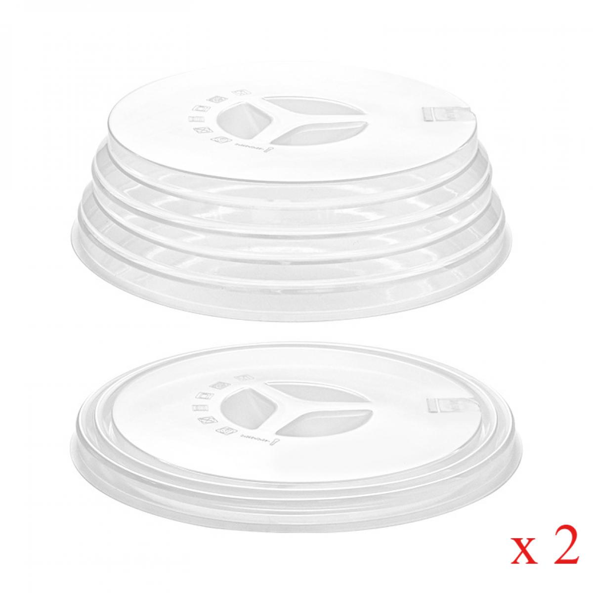 Zwei Stapel durchsichtiger Plastikdeckel, jeder mit Griff und Belüftung. 'x 2' wird rechts unten rot angezeigt.