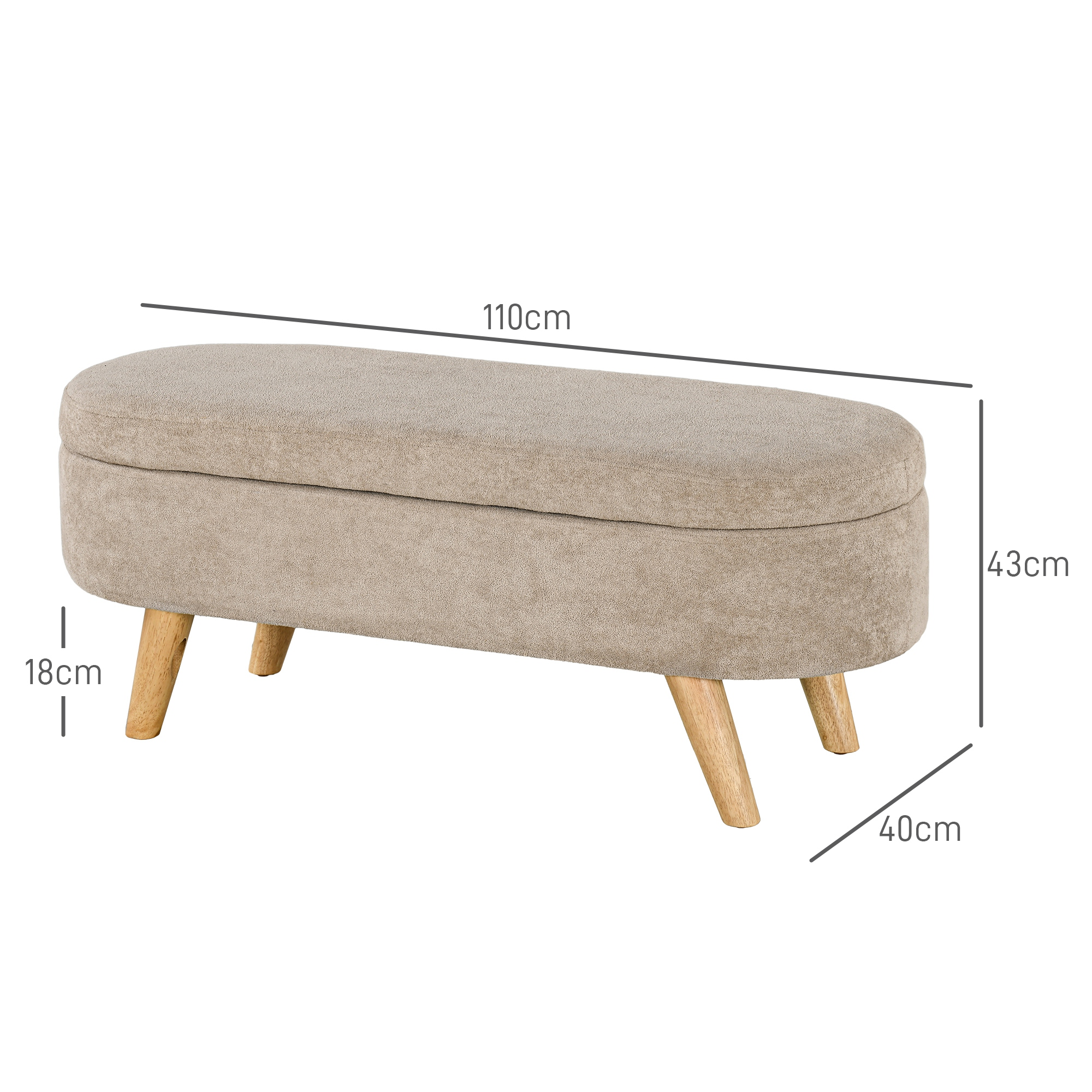 Otomana beige con patas de madera. Dimensiones: 110x43x40cm. Altura patas: 18cm.
