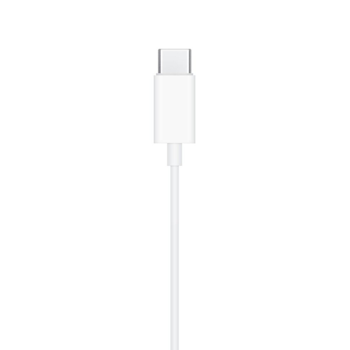 Een witte USB-C oplaadkabel is gecentreerd tegen een witte achtergrond. De connector en kabel zijn beide wit.