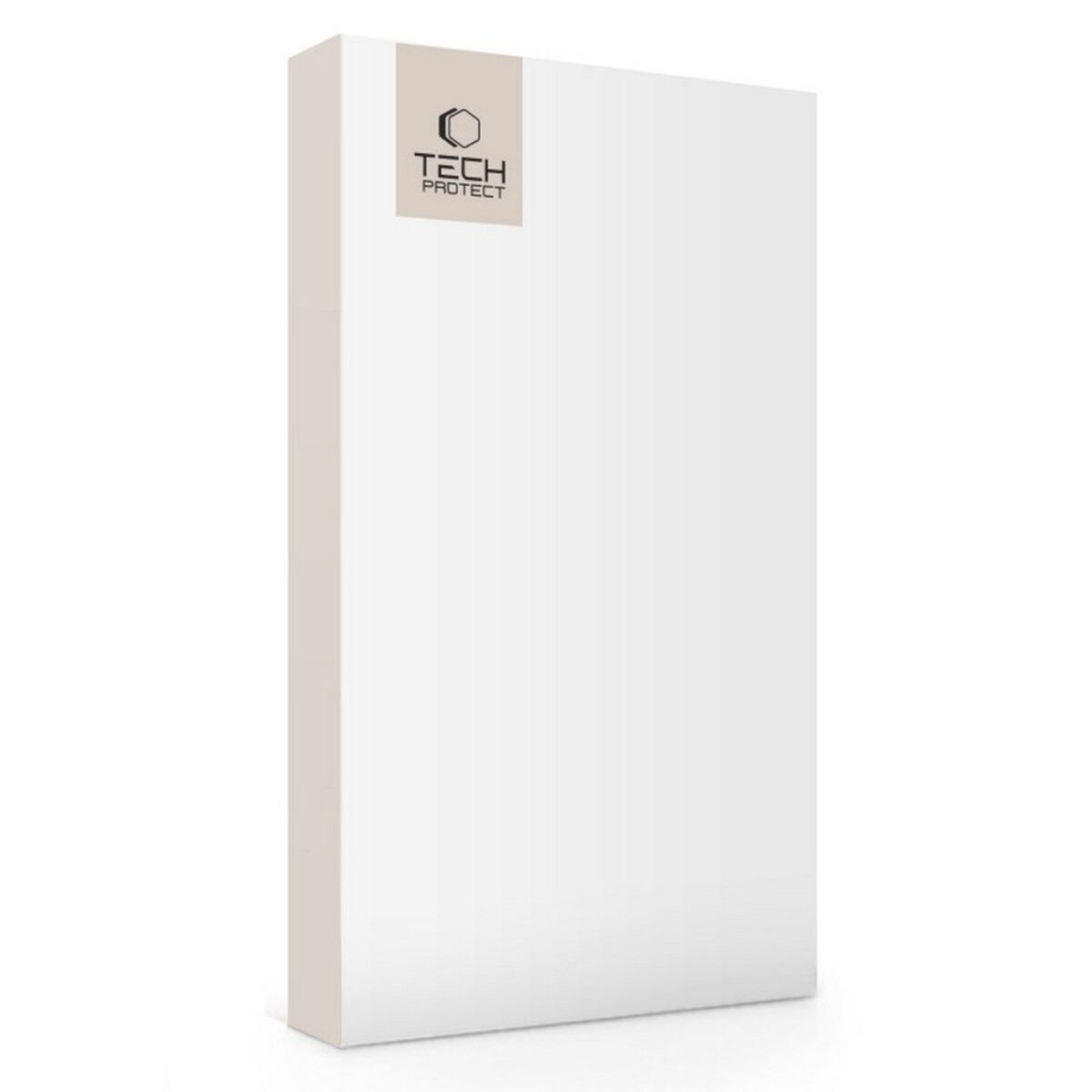 Une boîte blanche avec le logo Tech Protect dans le coin supérieur gauche. La boîte a un côté beige clair.