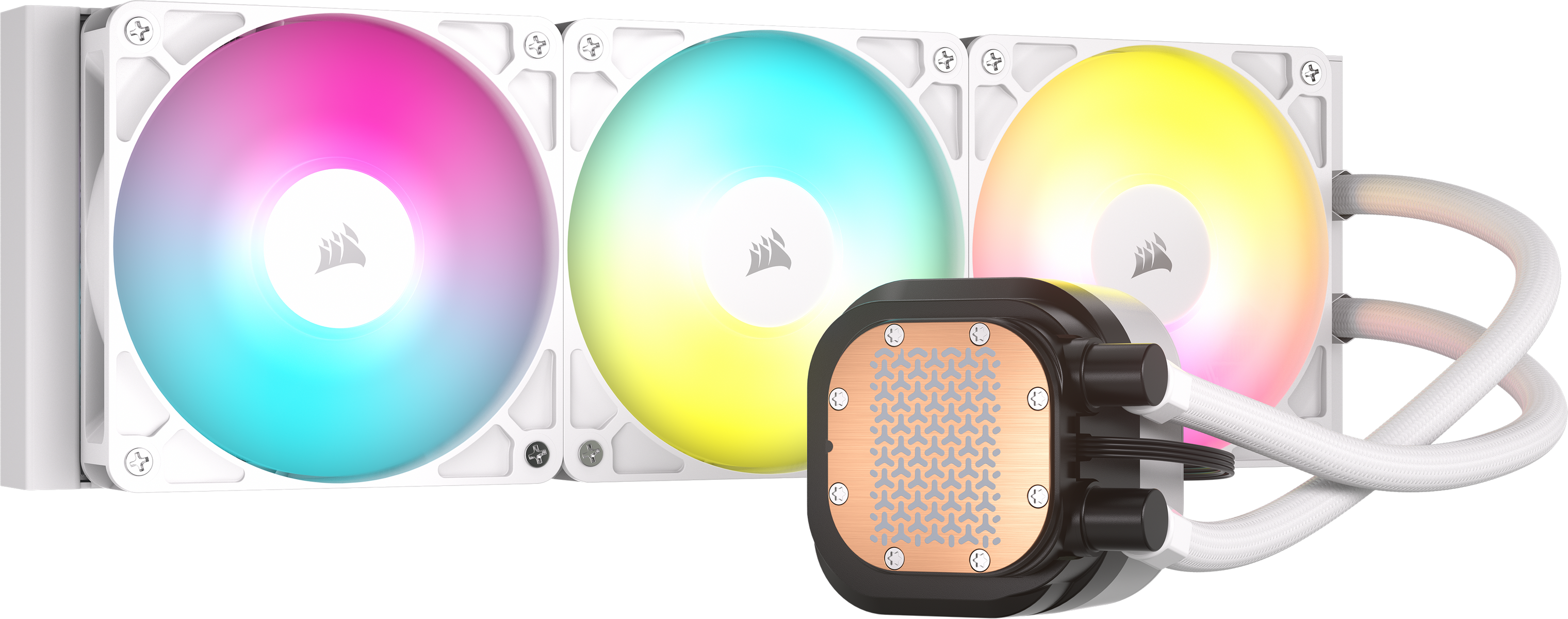 Chłodnica cieczy do komputera z trzema wentylatorami RGB i miedzianym blokiem wodnym.