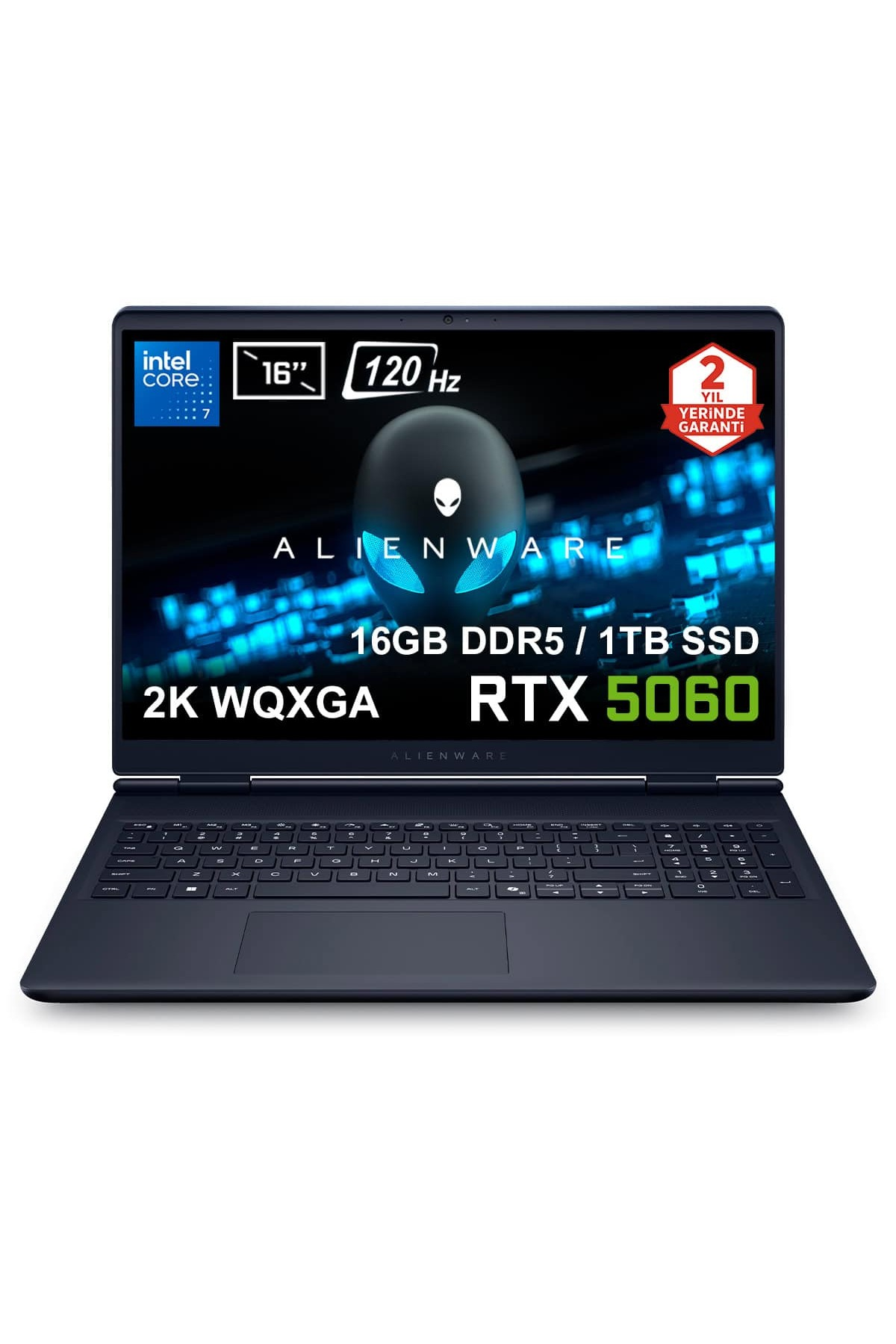 DELL Alienware 16 Aurora RTX5060 8GB 2K 120Hz AC16250-C71615U56N Intel Core 7-240H 16 GB RAM 1 TB SSD 16 inç Ubuntu Gaming Laptop Kobalt Mavisi