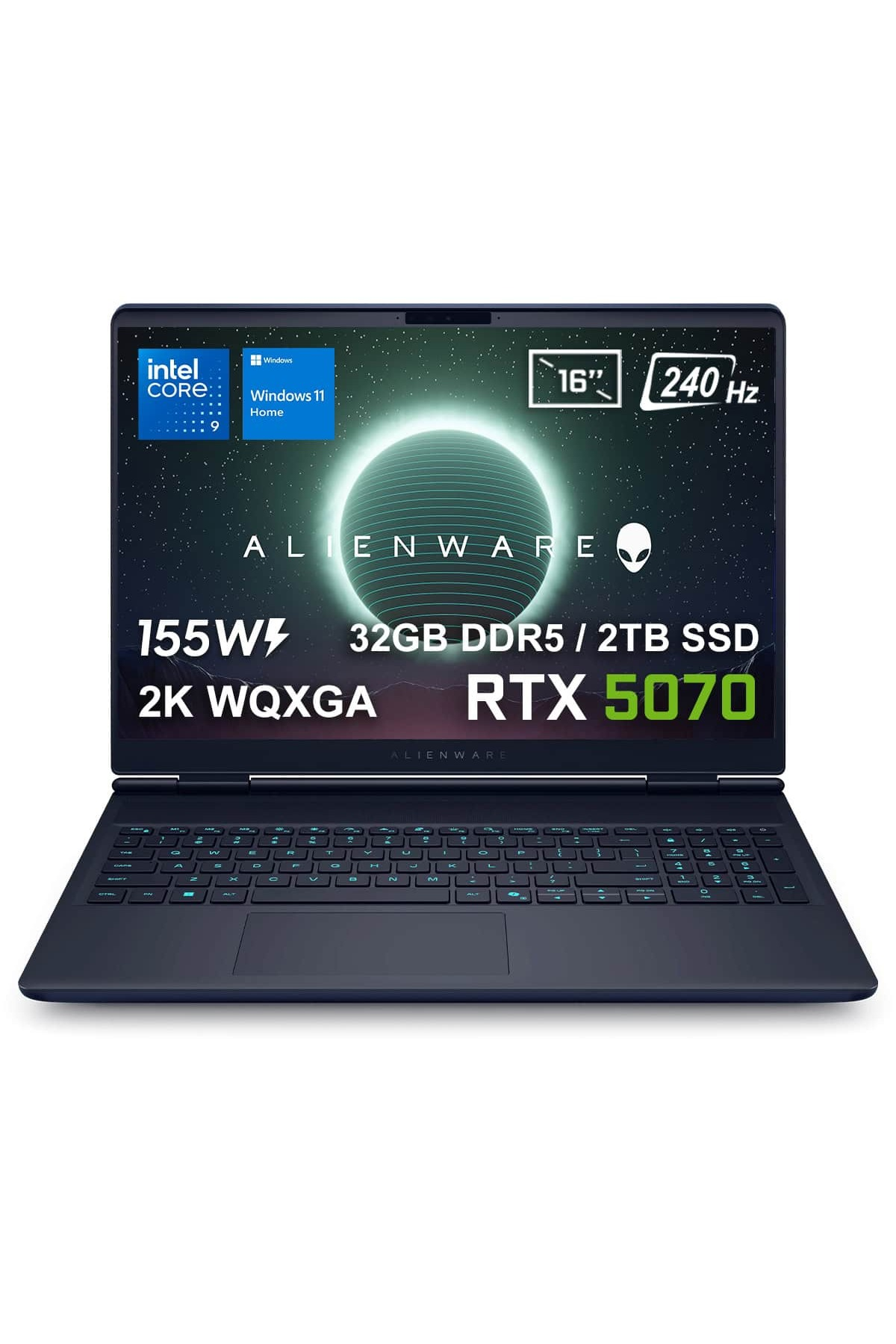 DELL Alienware 16X Aurora RTX5070 8GB 155W  2K WQXGA 240Hz 3ms WVA Intel Core Ultra 9-275HX 32 GB RAM 2 TB SSD 16 inç Windows 11 Home Laptop Siyah