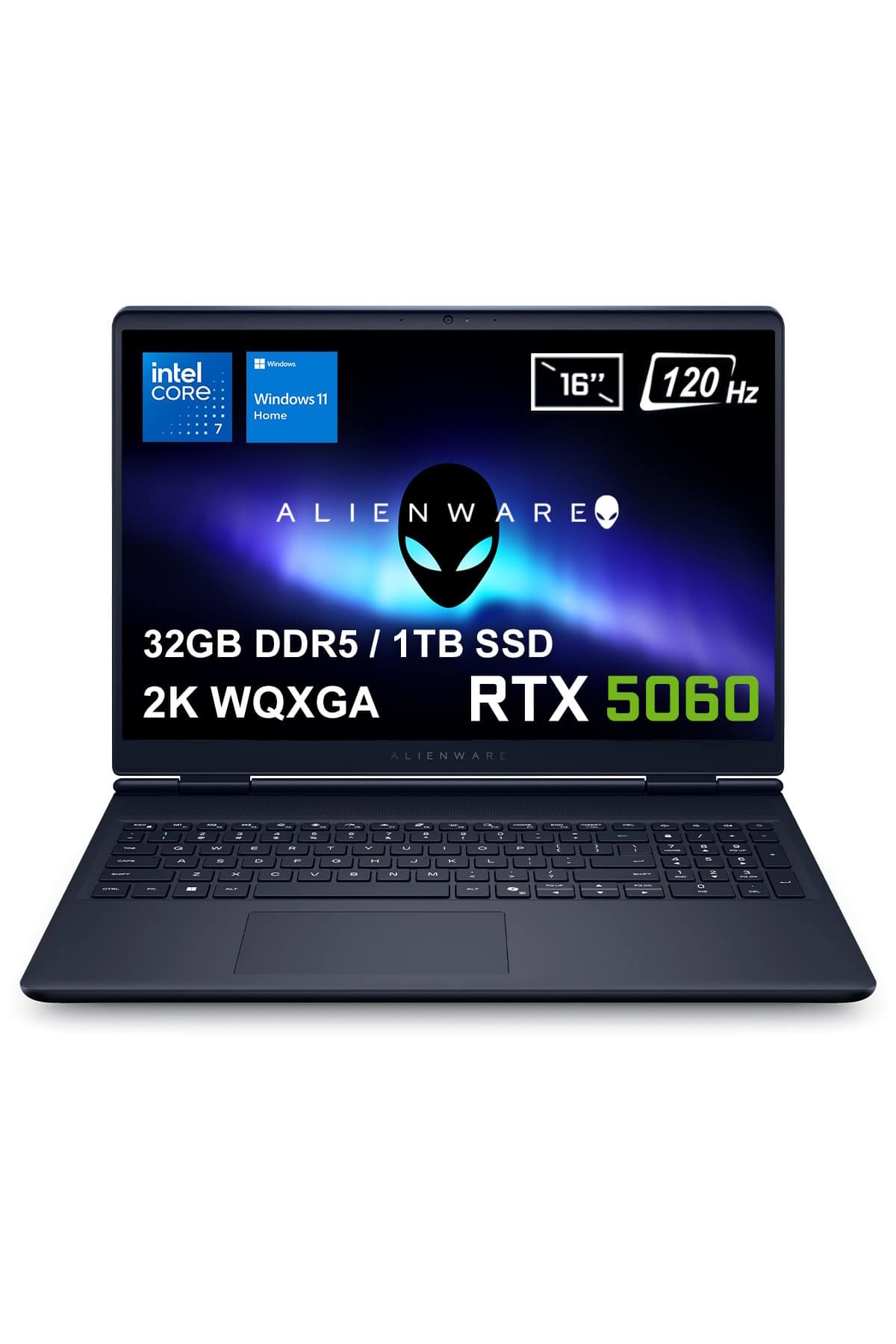 DELL Alienware 16 Aurora RTX5060  2K WQXGA 120Hz WVA16250 Intel Core 7-240H 32 GB RAM 1 TB SSD 16 inç FreeDOS Gaming Laptop Siyah