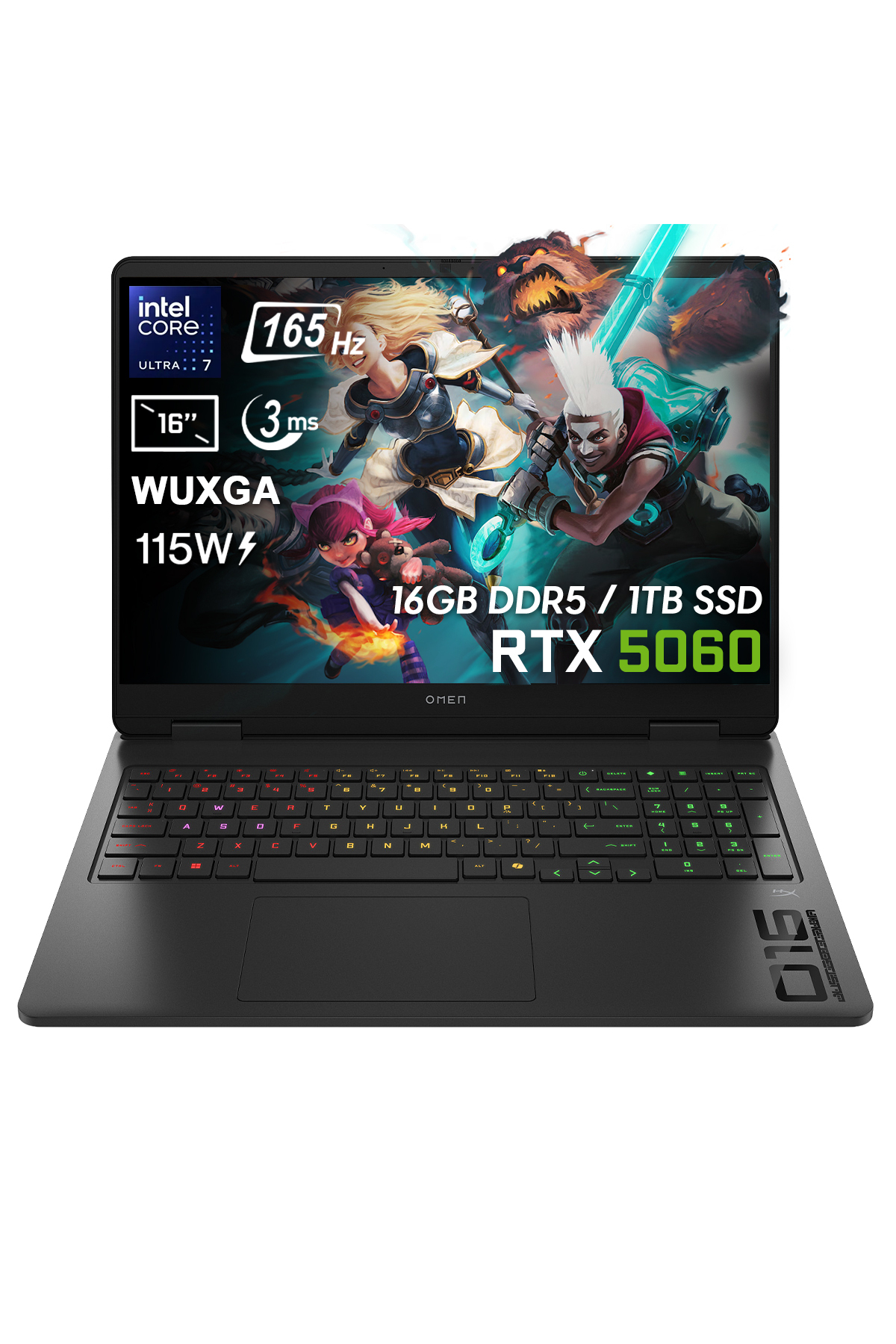 HP OMEN 16-AM0018NT RTX5060 8GB GDDR7 165Hz Intel Ultra 7-255H 16 GB RAM 1 TB SSD 16 inç FreeDOS Laptop Siyah