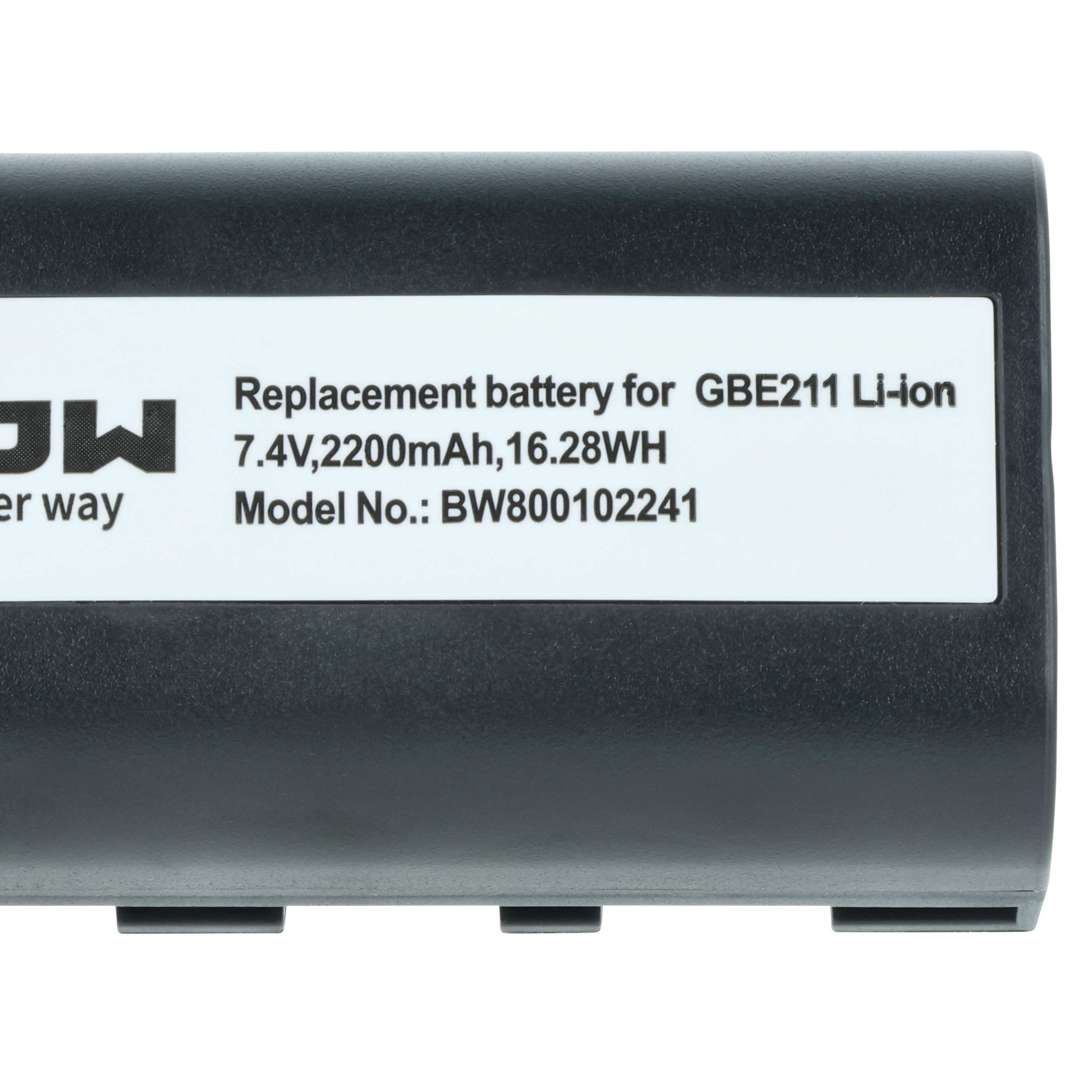 Ein Ersatzakku mit Text: Ersatzbatterie für GBE211 Li-Ion, 7,4 V, 2200 mAh, 16,28 Wh, Modell-Nr.: BW800102241.