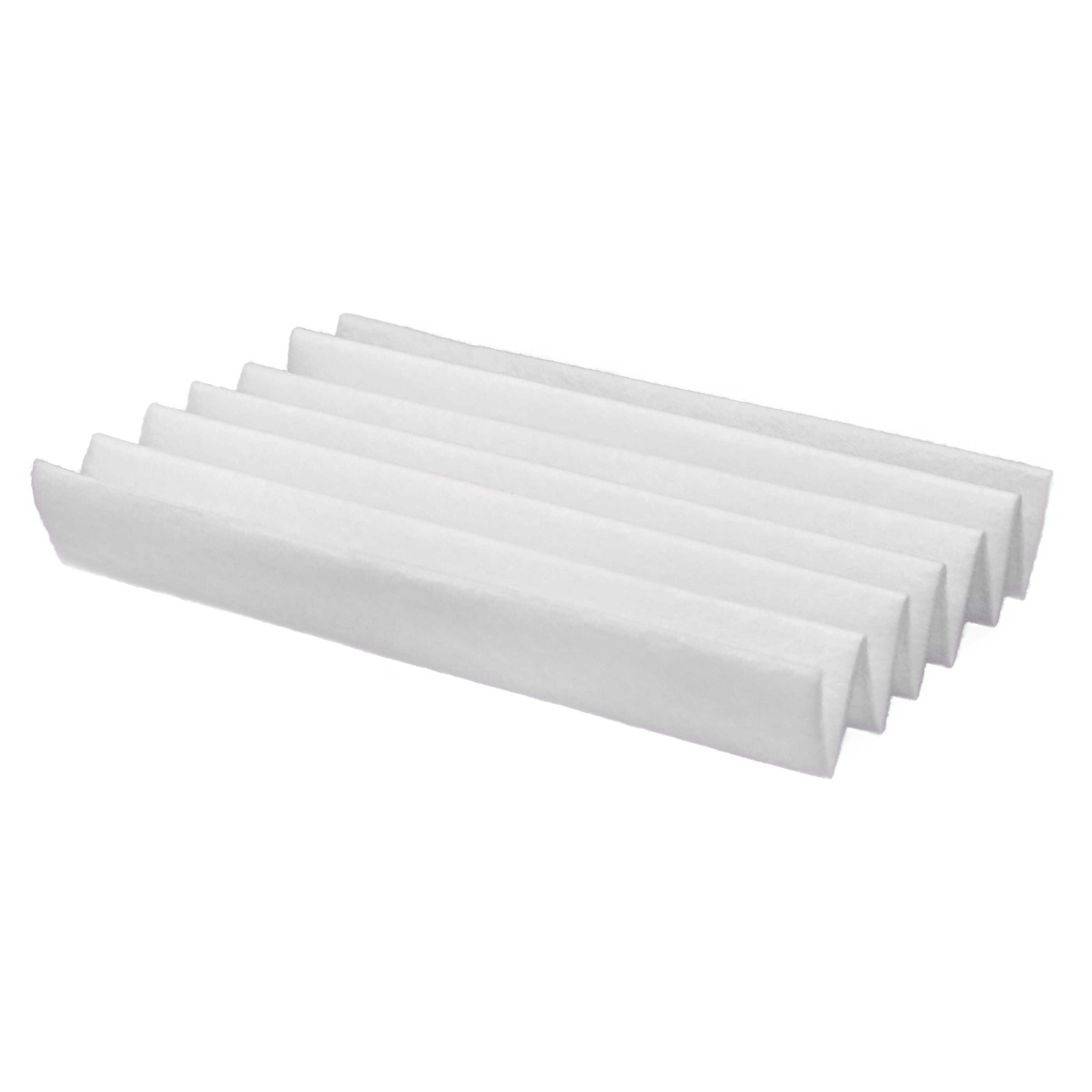 Ein weißer, gefalteter Papierfilter mit mehreren gleichmäßig verteilten Falten liegt auf weißem Grund.