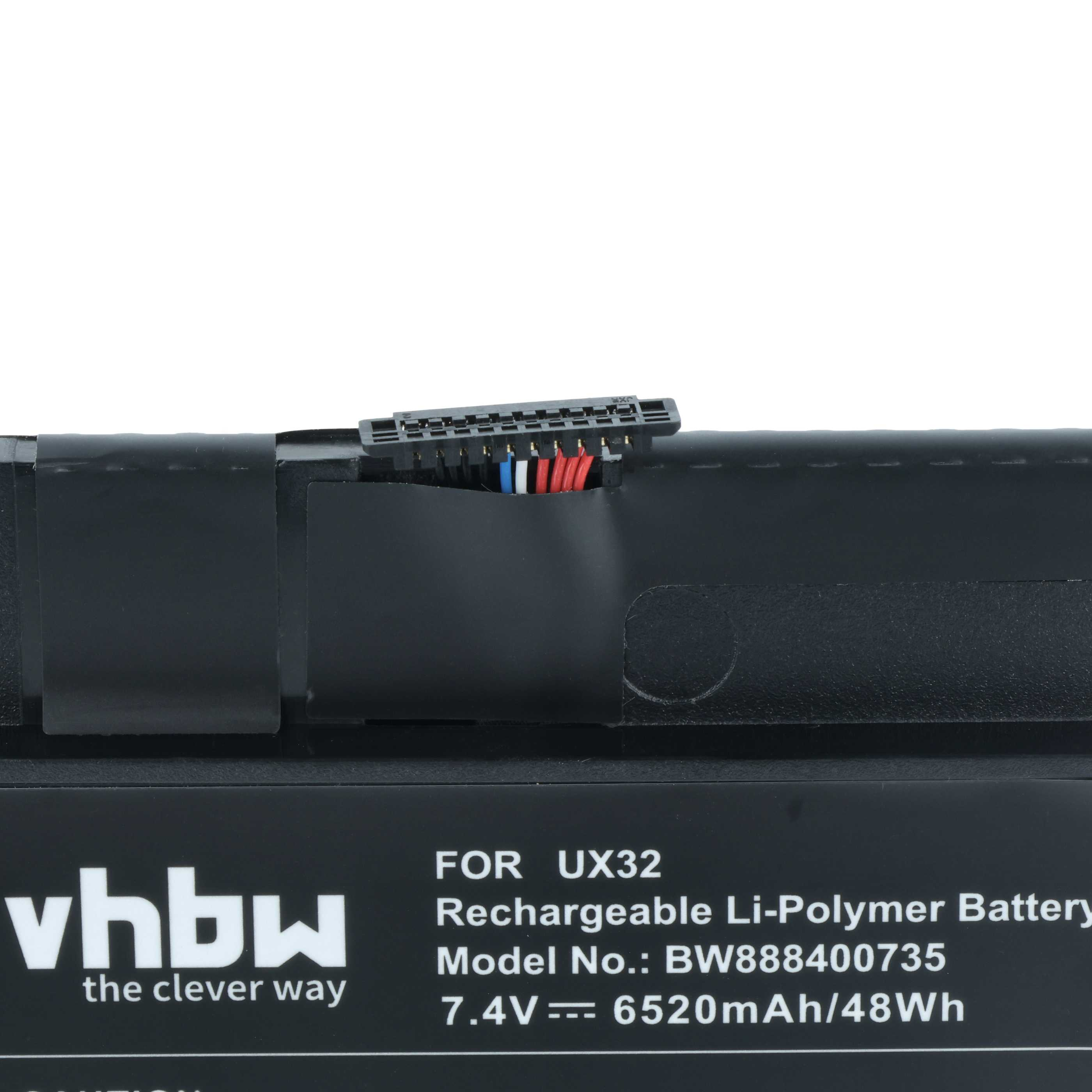 Schwarzes Akkupack mit Stecker und farbigen Drähten. Text sagt 'vhbw' und 'Rechargeable Li-Polymer Battery'.