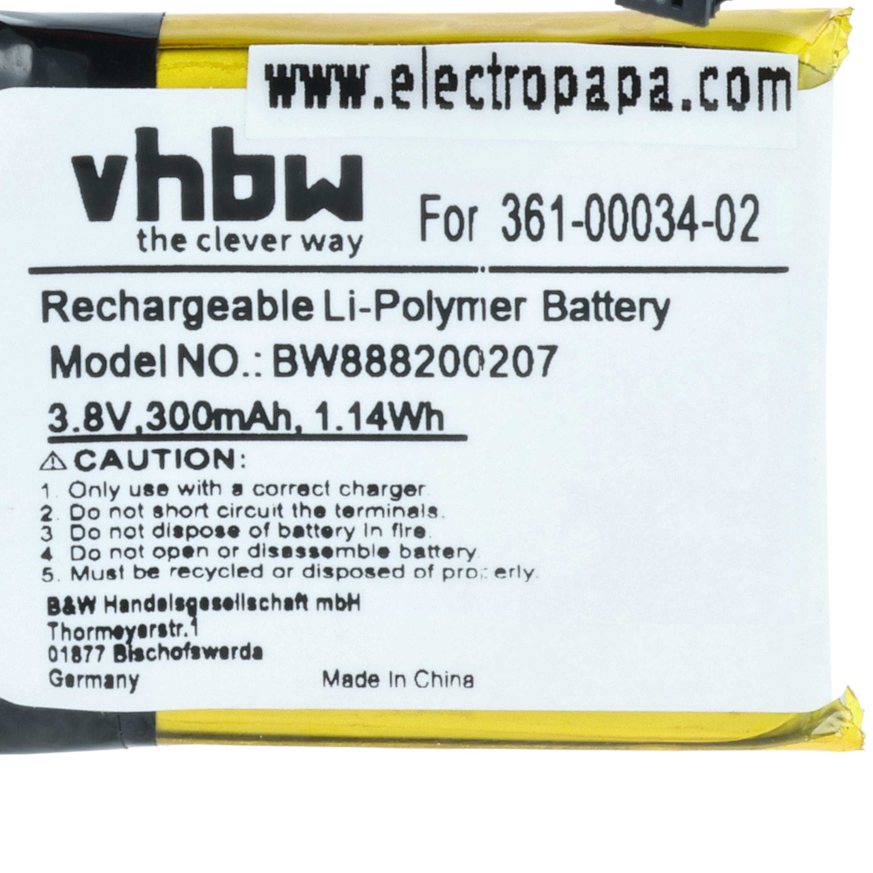 Ein Batterieetikett mit Text und Warnungen. Es enthält Marken-, Modell-, Spannungs- und Kapazitätsangaben.
