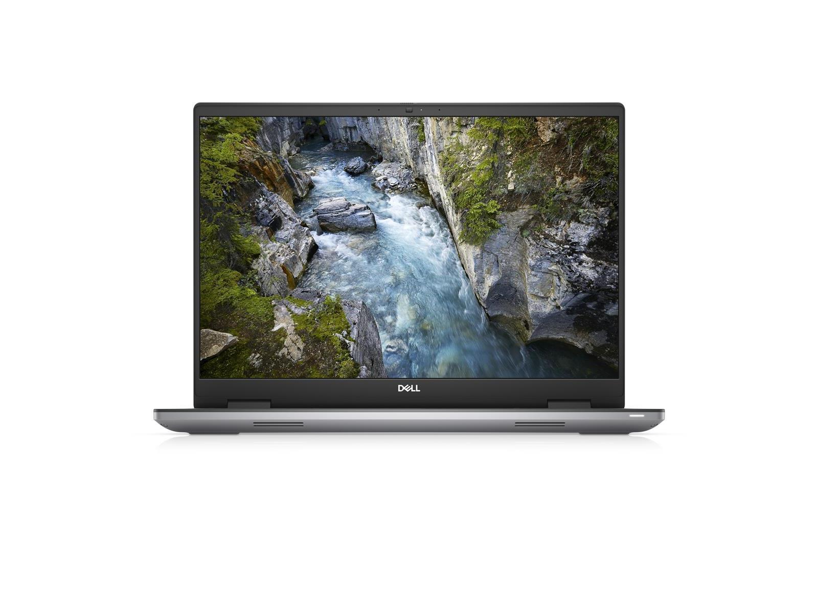 Ein Dell-Laptop zeigt eine Flussszene. Der Fluss fließt durch eine felsige Schlucht mit grüner Vegetation.