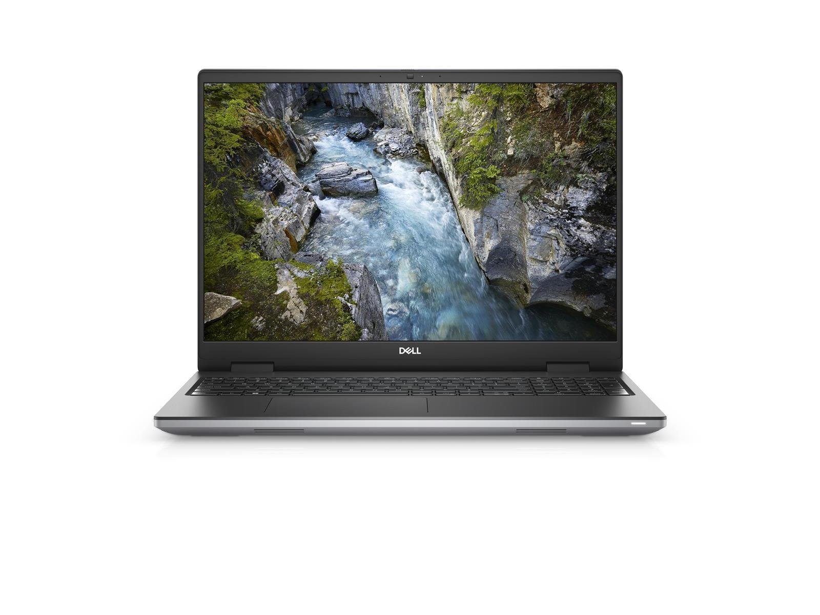 Ein Dell-Laptop zeigt einen malerischen Fluss, der durch felsige Klippen fließt. Der Laptop ist geöffnet und zeigt das Bild.