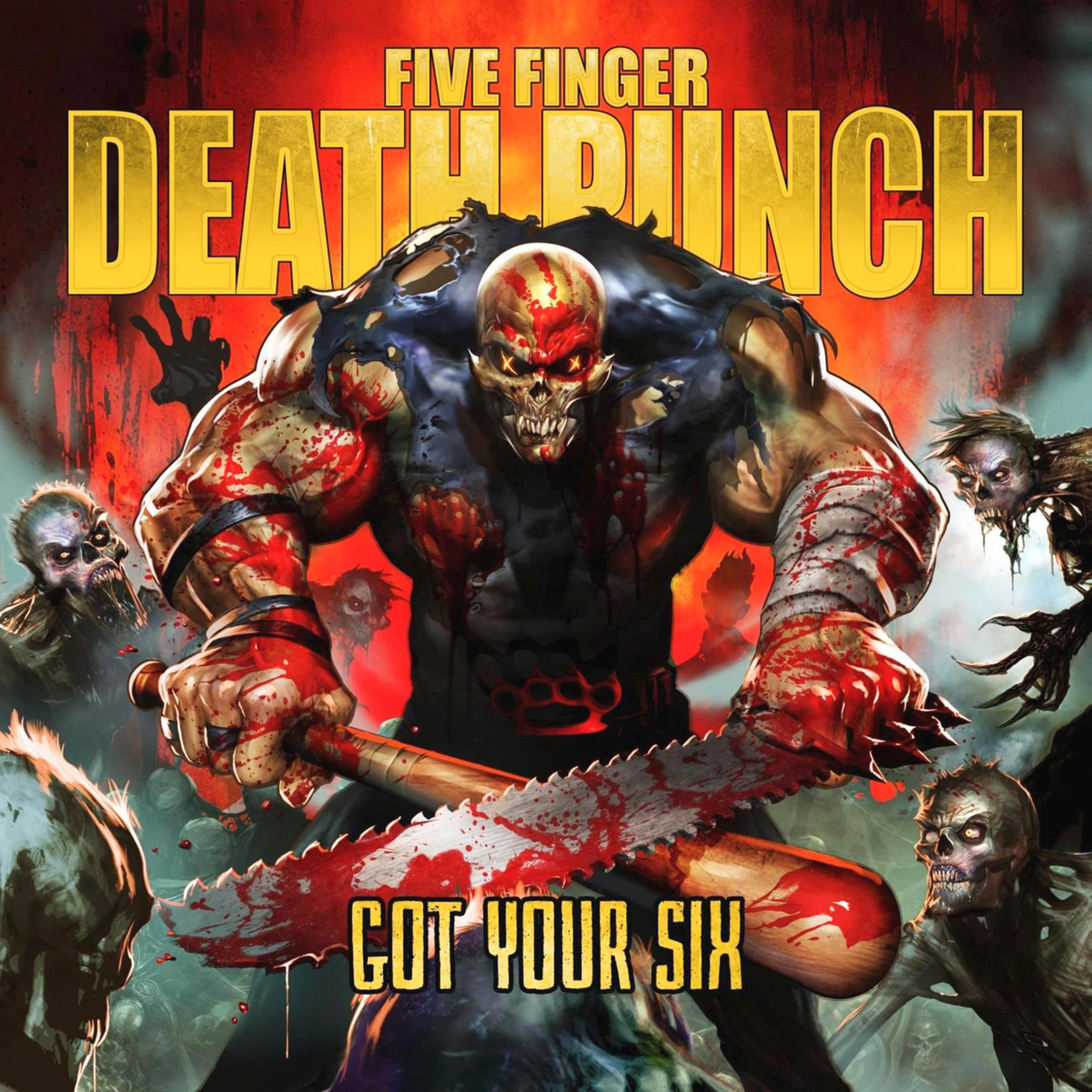 Copertina dell'album. Uno zombie muscoloso tiene in mano una mazza-sega insanguinata. Altri zombi lo circondano. Il nome della band è in alto.