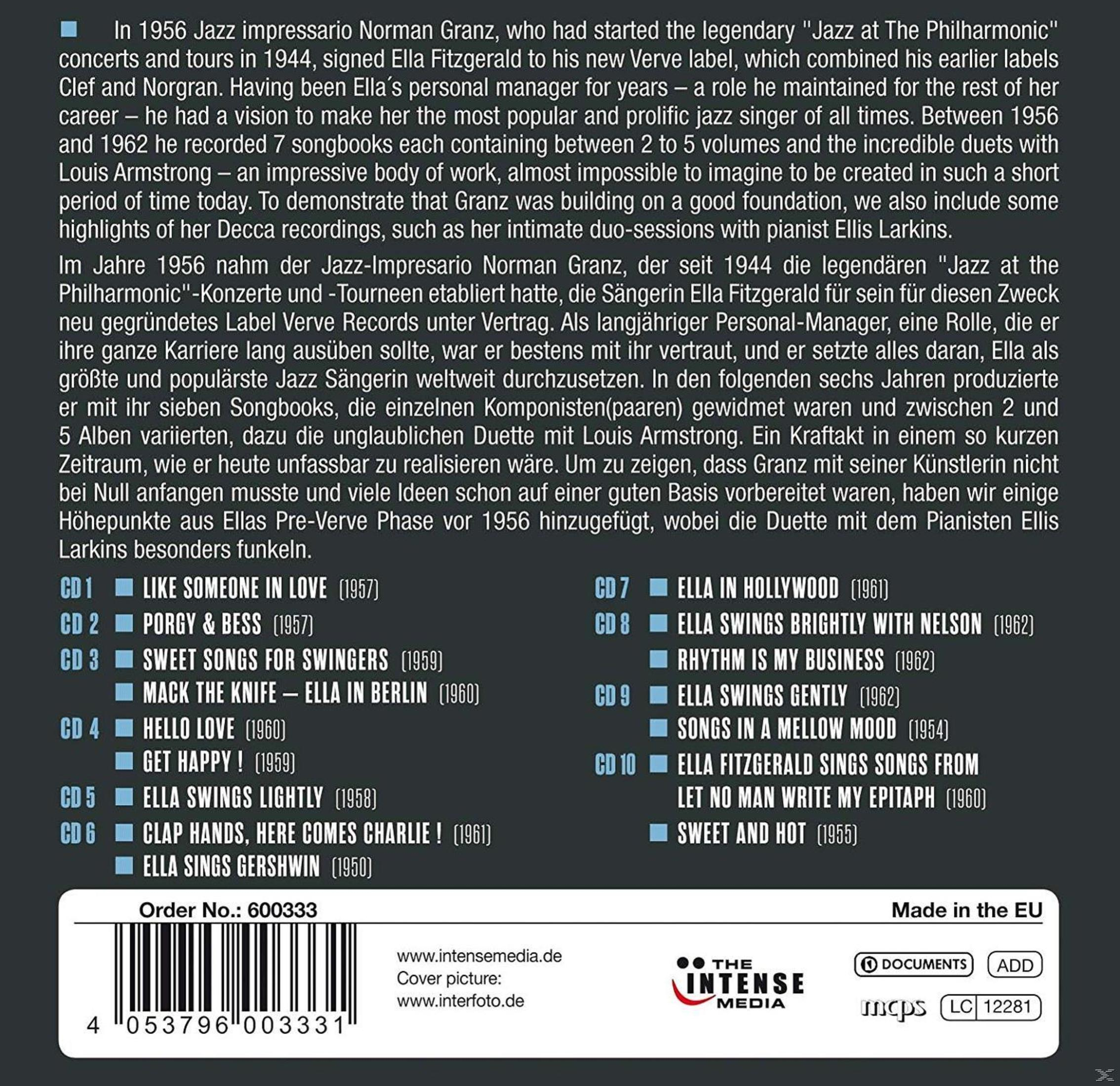Tekst op zwarte achtergrond, met albumtitels en een streepjescode onderaan. Er staat Made in the EU.