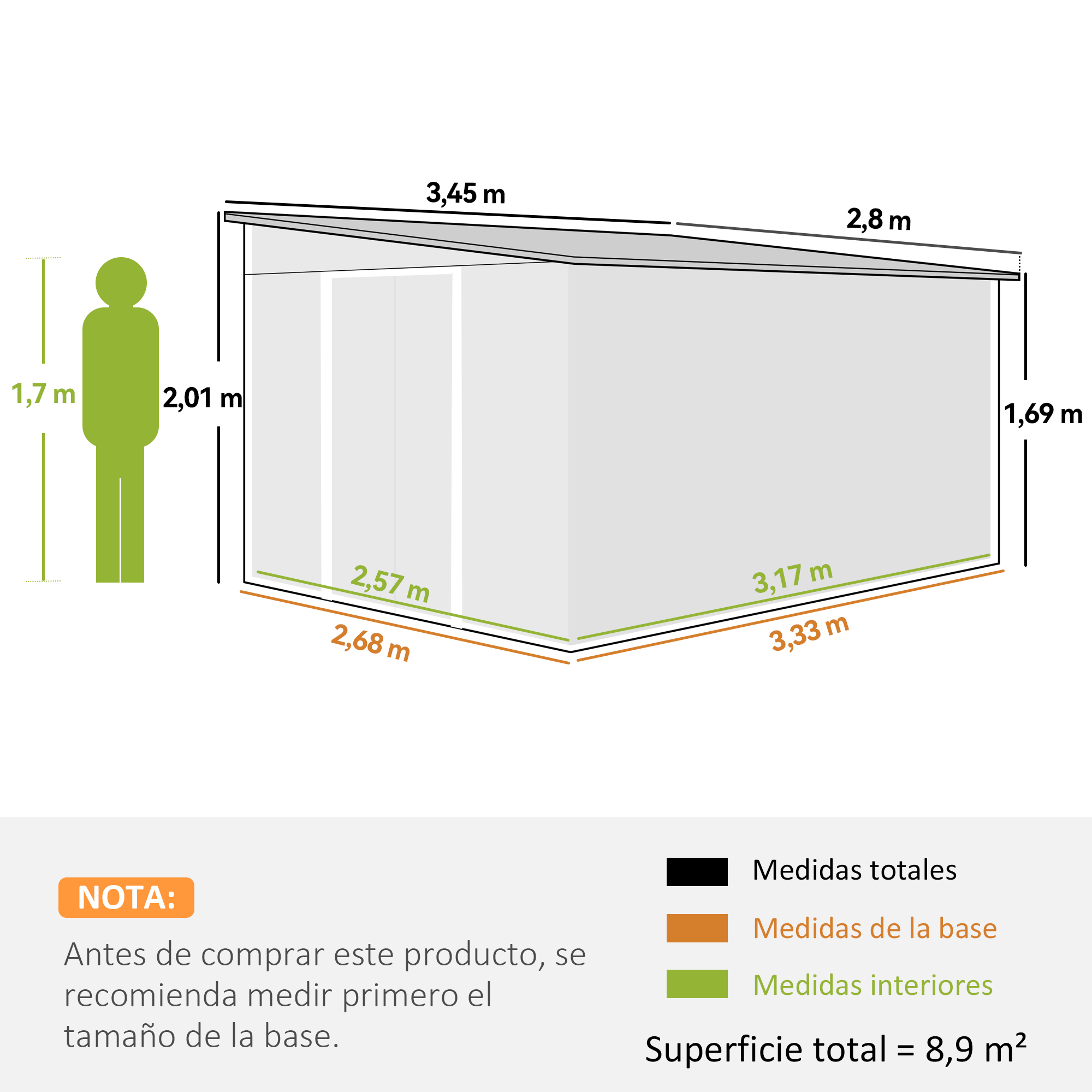 Diagrama de una estructura con dimensiones. Incluye una figura humana y etiquetas de texto en español.