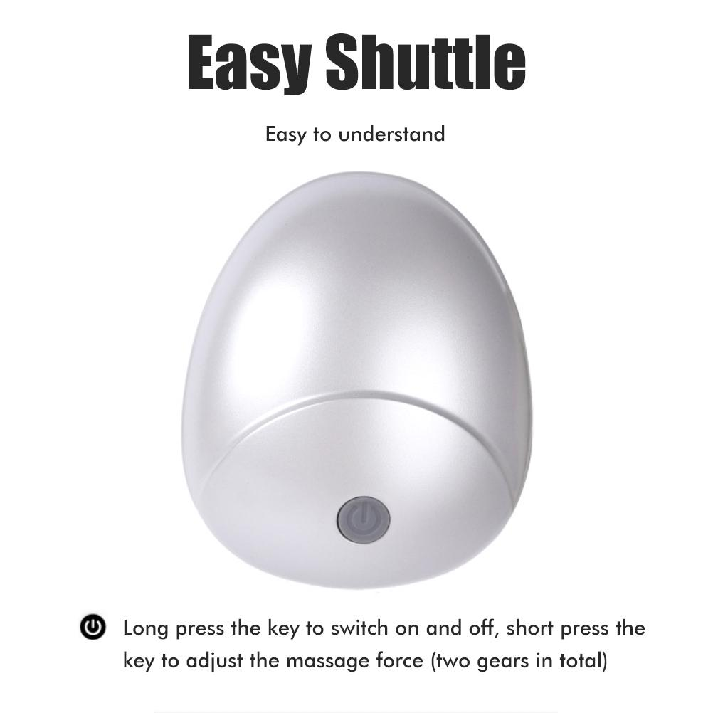 Ein weißes, eiförmiges Gerät mit einem Netzschalter. Darüber steht 'Easy Shuttle'. Darunter Bedienungsanleitung.
