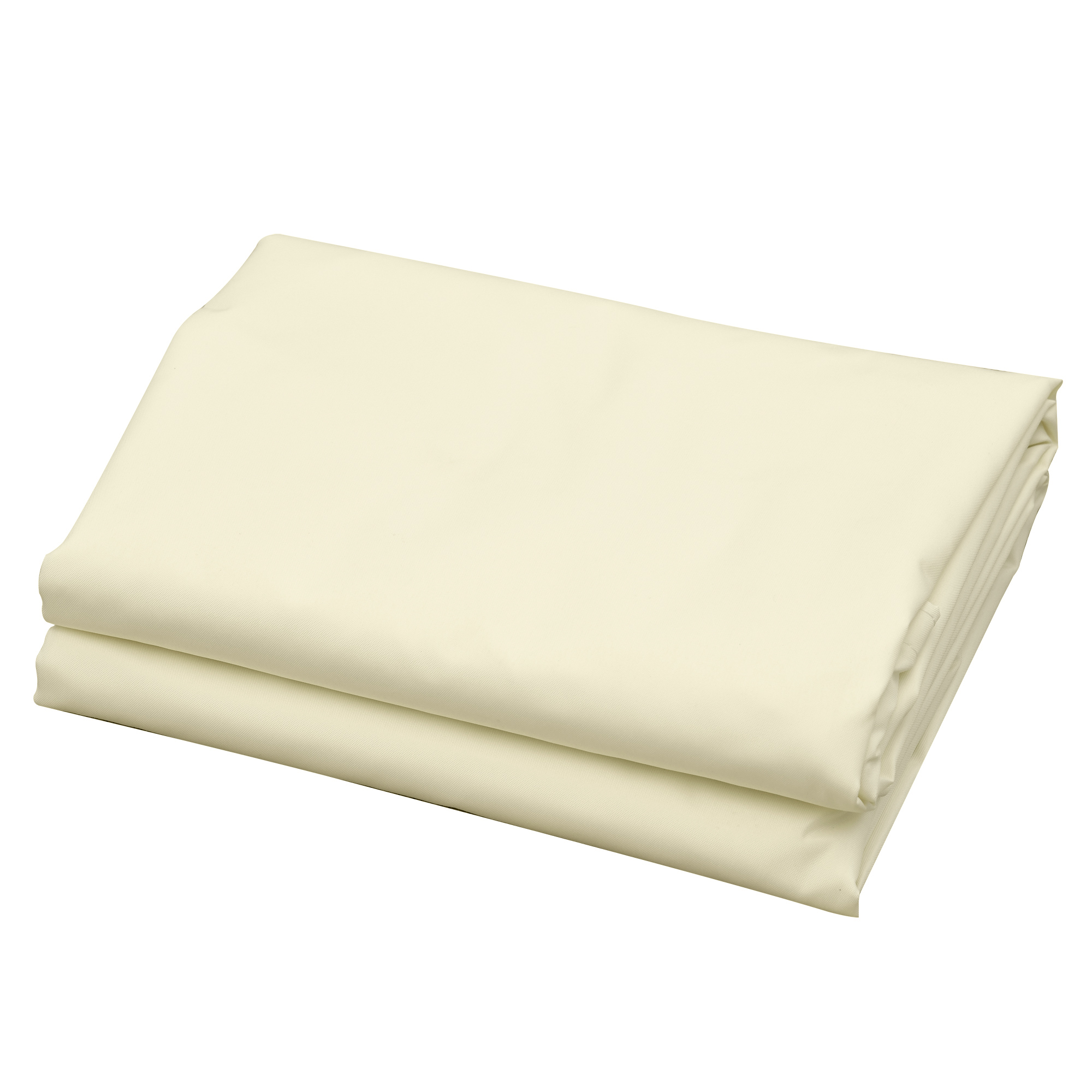Due lenzuola piegate color avorio su sfondo bianco. Le lenzuola sono ordinate.