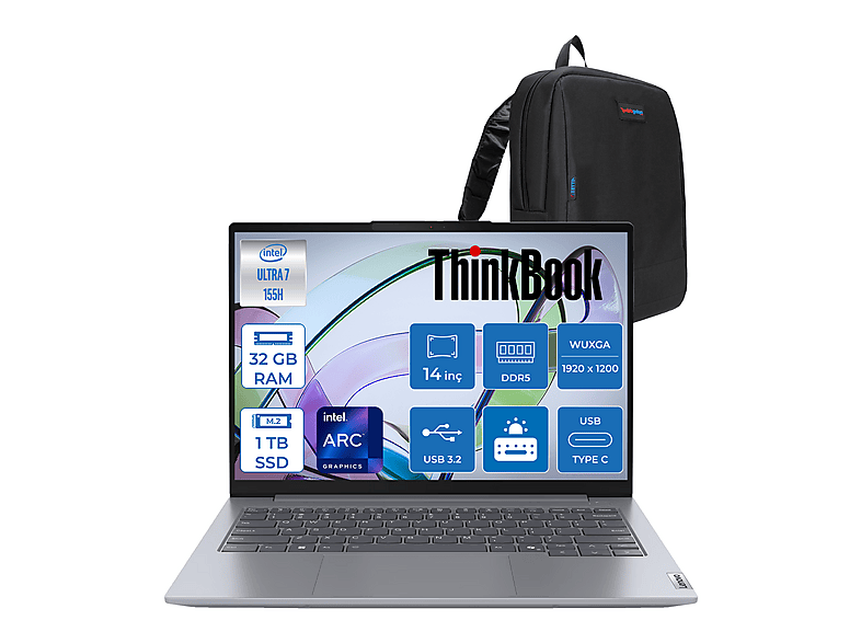 LENOVO ThinkBook 14 G7 IML Wuxga IPS 21MR0050TRF13 155H 32 GB RAM 1 TB SSD 14 inç FreeDOS Laptop+Çanta Gri