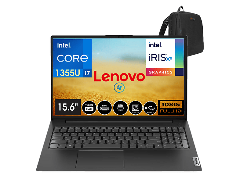 LENOVO V15 Gen 4 IRU FHD 883A100GPTR02 1355U 16 GB RAM 512 GB SSD 15,6 inç FreeDOS Laptop+Çanta Siyah
