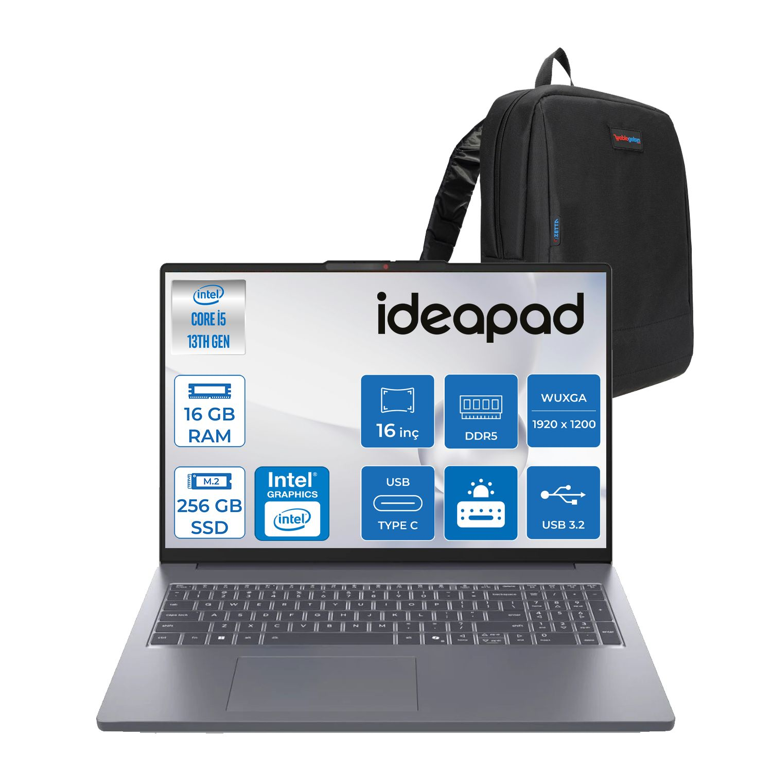 LENOVO IdeaPad Slim 3 Wuxga IPS IP83K20077TRF01 Intel Core i5-13420H 16 GB RAM 256 GB SSD 16 inç FreeDOS Laptop+Çanta Gri