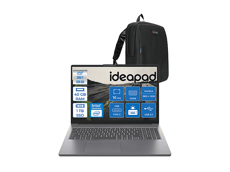 LENOVO IdeaPad Slim 3 Wuxga IPS 300NITS 83K2001VTRF08 13620H 40 GB RAM 1 TB SSD 16 inç FreeDOS Laptop+Çanta Gri