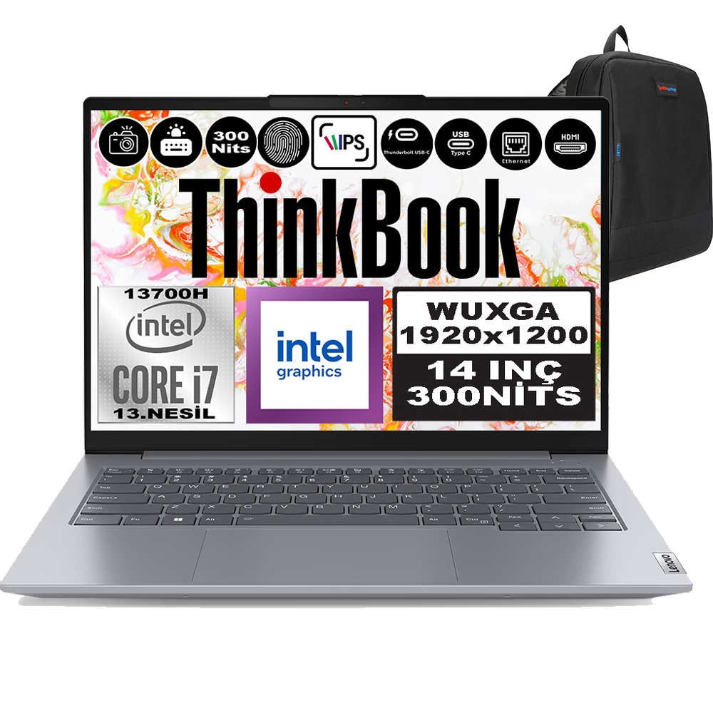 LENOVO ThinkBook 14 G6 Irl  Wuxga IPS 21KG004NTRF06 Intel Core i7-13700H 24 GB RAM 1 TB SSD 14 inç FreeDOS Laptop+Çanta Metalik Gri