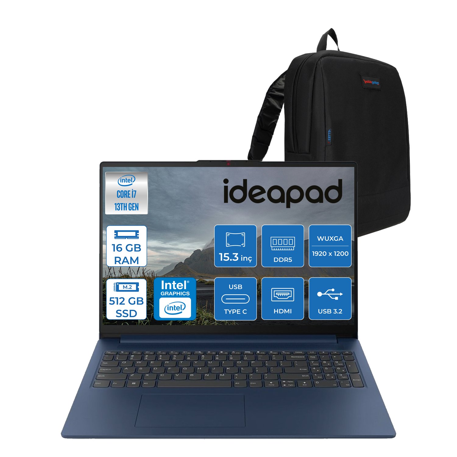 LENOVO IdeaPad Slim 3 Wuxga IPS  83K10060TRF01 13620H 16 GB RAM 512 GB SSD 15,3 inç FreeDOS Laptop+Çanta Mavi