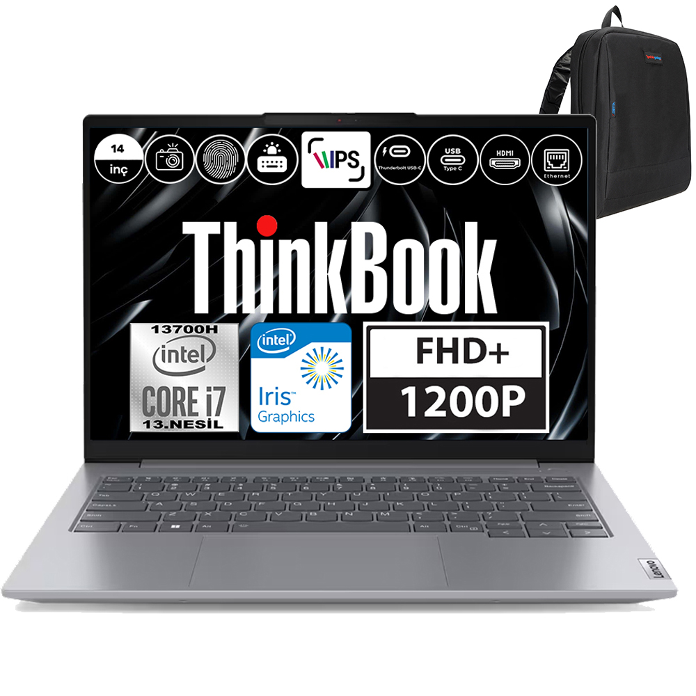 LENOVO ThinkBook 14 Gen 6 Wuxga 21KG004NTRF01 13700H 16 GB RAM 512 GB SSD 14 inç FreeDOS Laptop+Çanta Gri