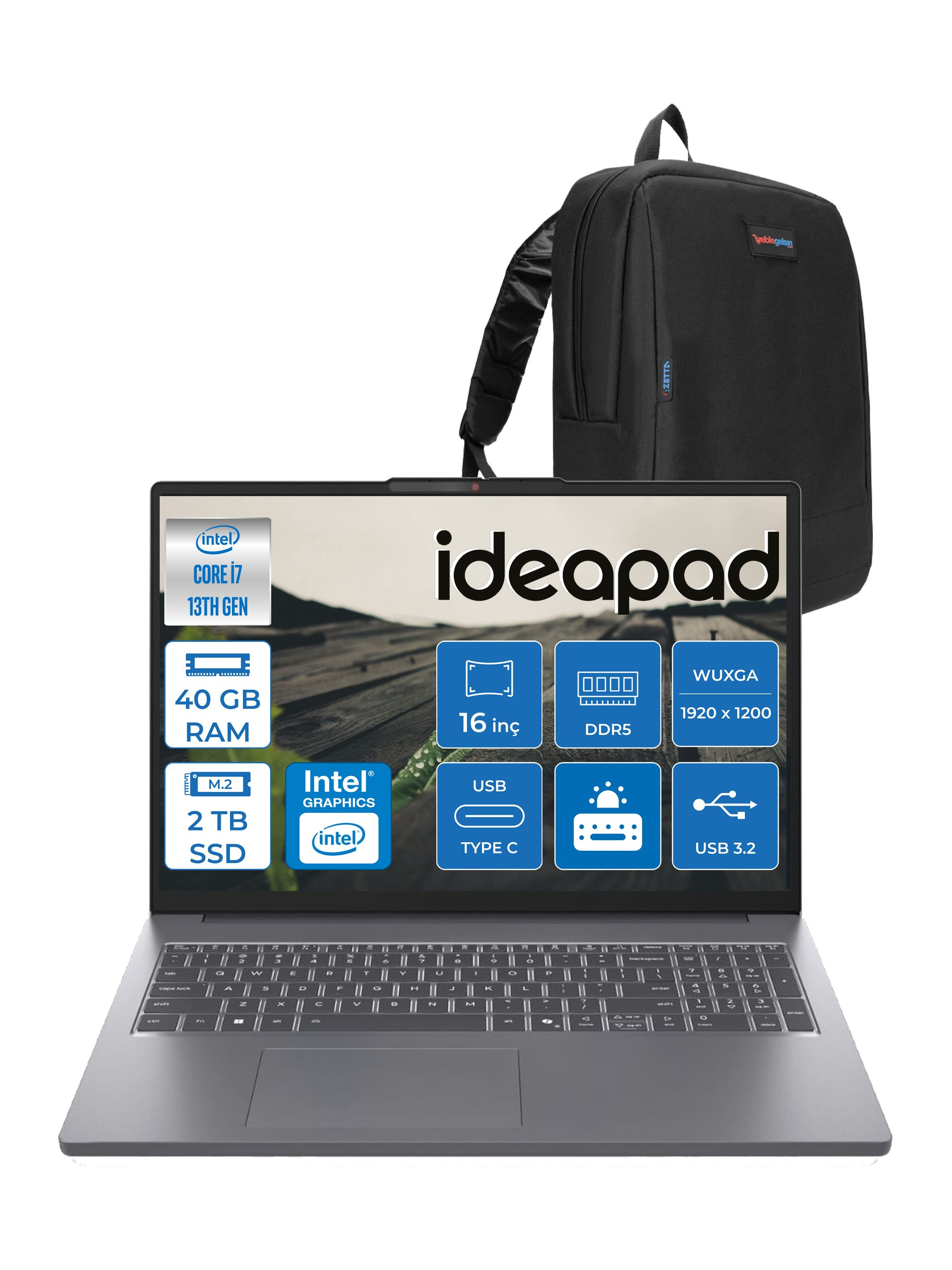 LENOVO IdeaPad Slim 3 Wuxga IPS 83K2001VTRF09 13620H 40 GB RAM 2 TB SSD 16 inç FreeDOS Laptop+Çanta Gri