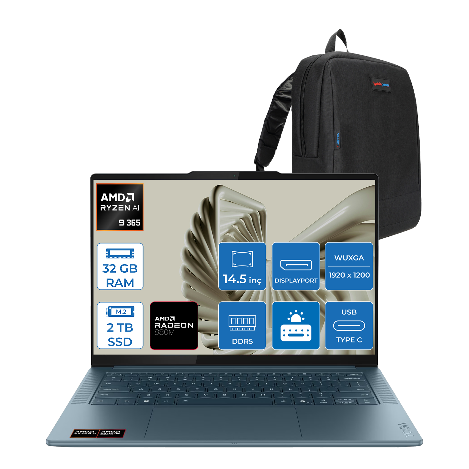 LENOVO Yoga Pro 7 3K OLED 1000NITS YG83LX000LTRF04 365 32 GB RAM 2 TB SSD 14,5 inç FreeDOS Laptop+Çanta Buz Mavi