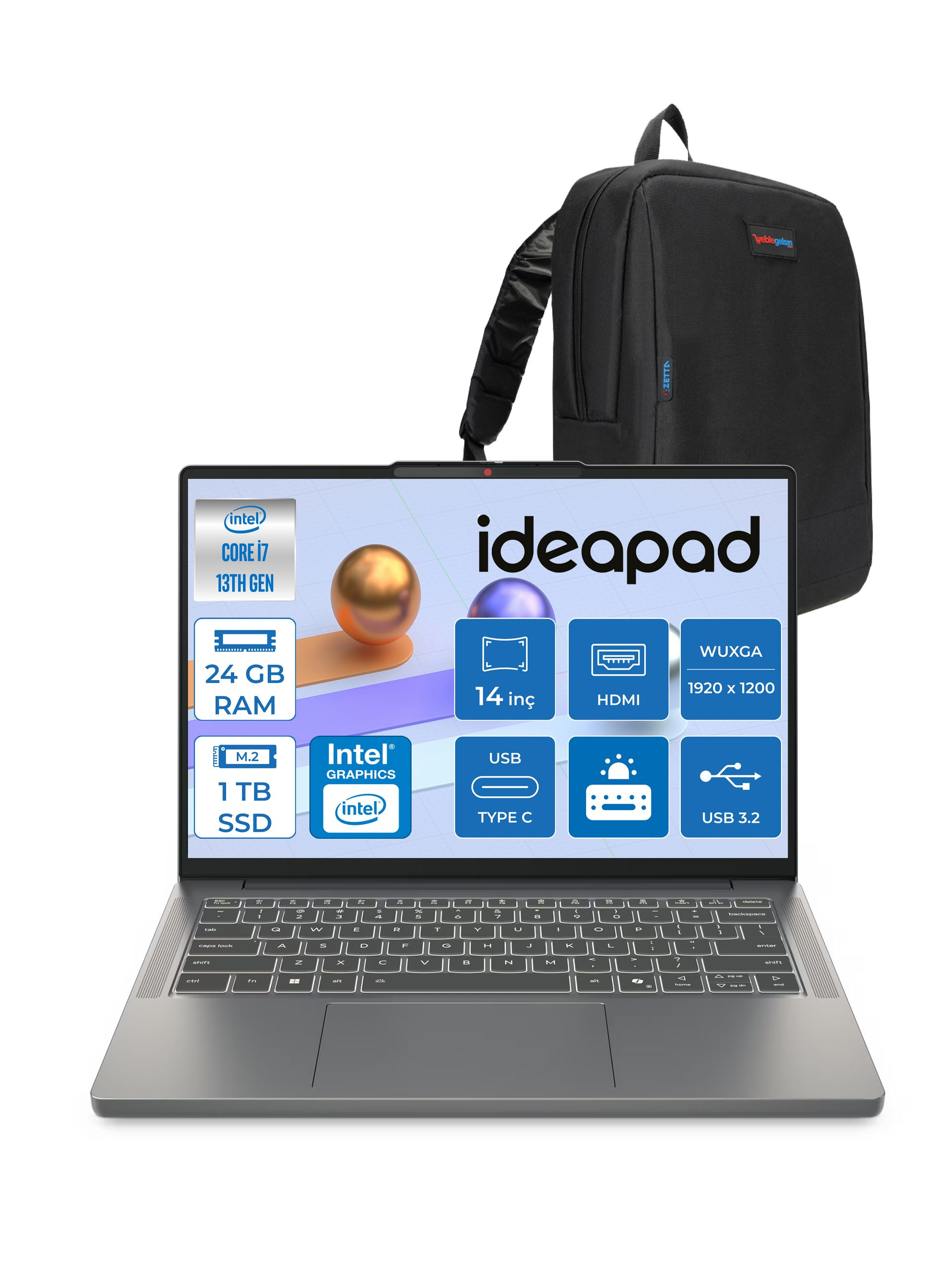 LENOVO IdeaPad Slim 3 Wuxga IPS 300NITS 83K0002ATRF05 13620H 24 GB RAM 1 TB SSD 14 inç FreeDOS Laptop+Çanta Mavi