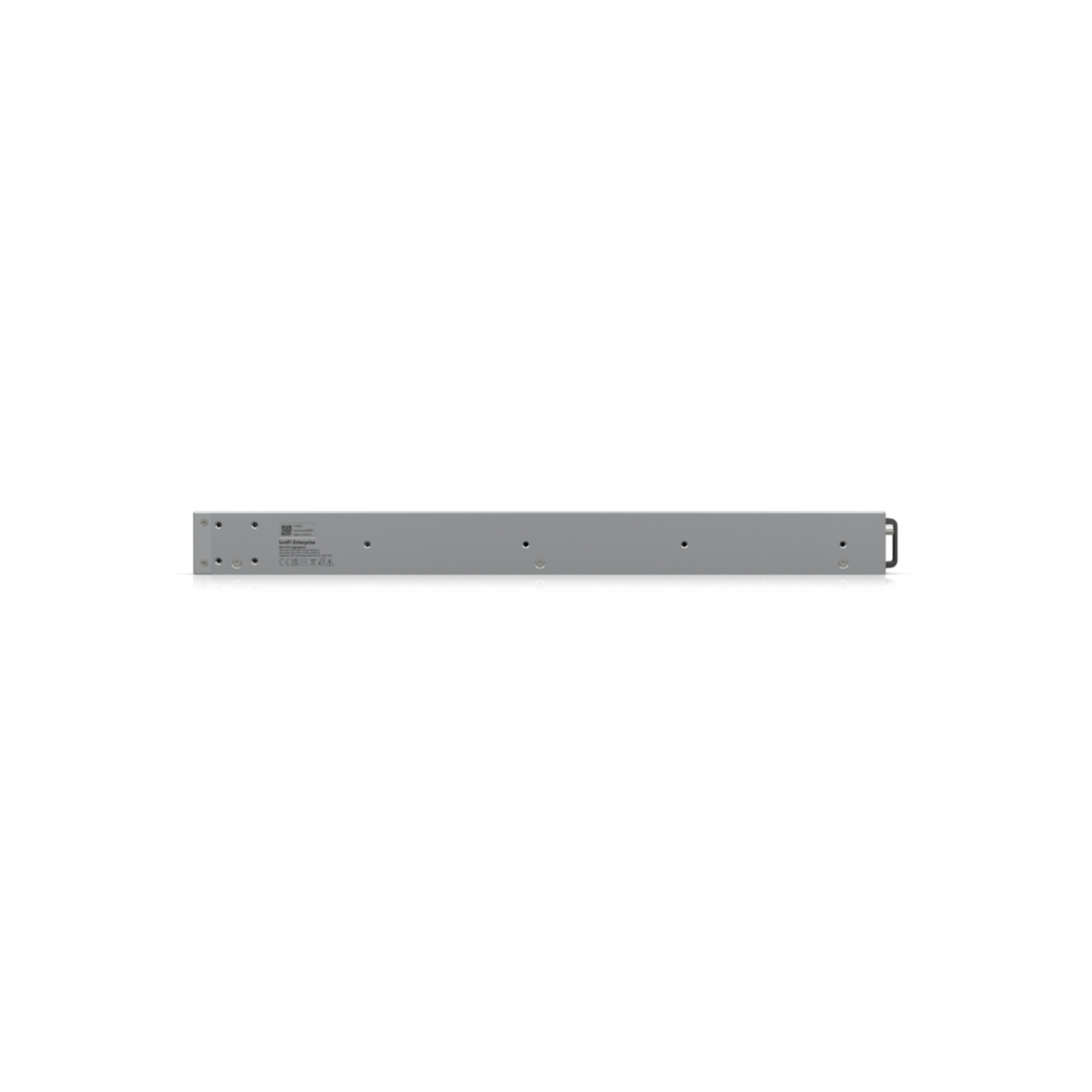 Un dispositivo server grigio centrato su sfondo bianco. Ha più porte e una piccola maniglia nera a destra.