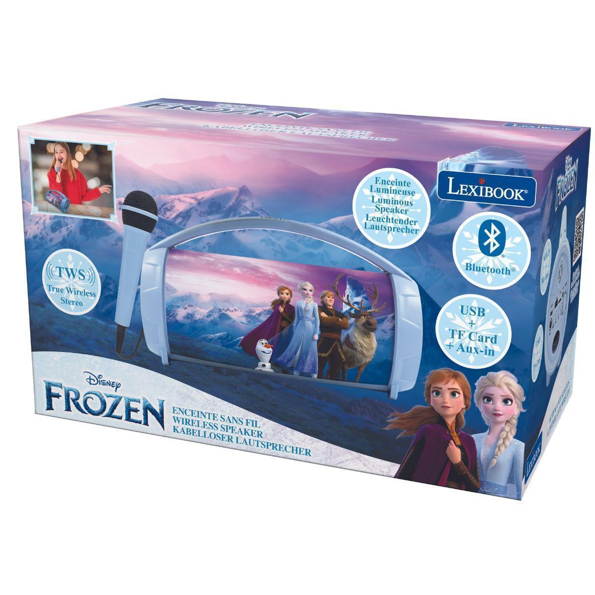 Una caja de altavoz inalámbrico Frozen. Tiene los personajes de la película. Incluye Bluetooth, tarjeta TF y funciones aux-in.