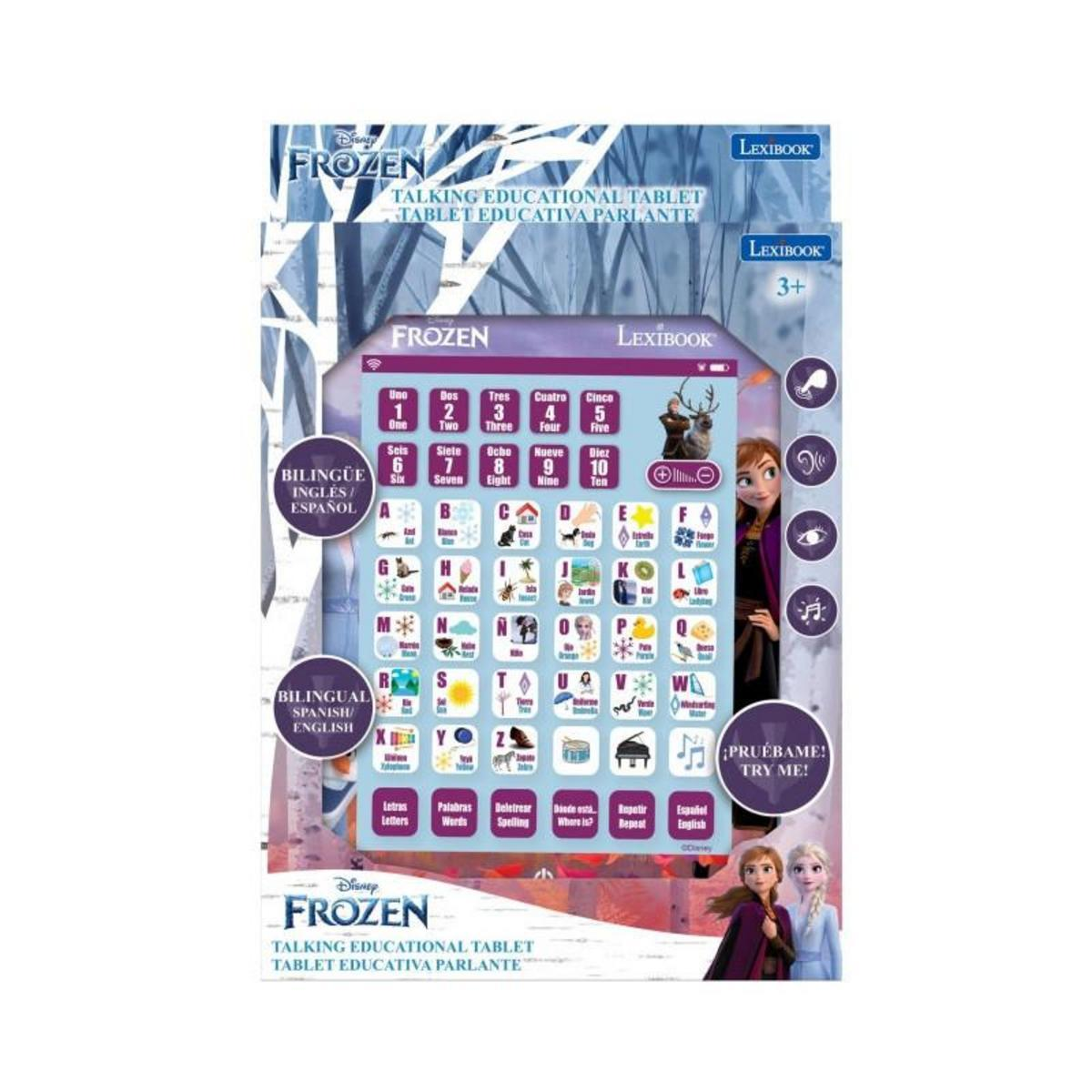 Tableta educativa de Frozen. Números, letras y palabras. Incluye a Anna y Elsa. Bilingüe: Inglés/Español.