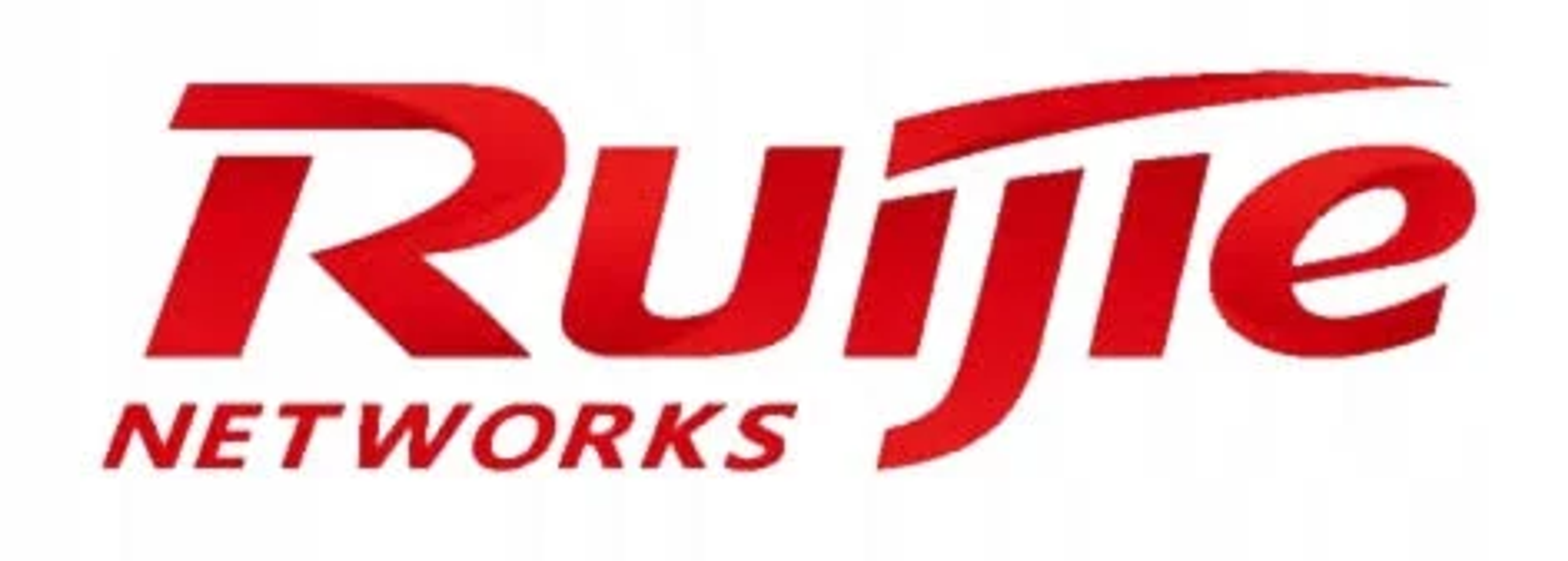 Logo rosso 'Ruijie Networks' su bianco. 'Ruijie' in grassetto, lettere stilizzate, 'Networks' sotto.
